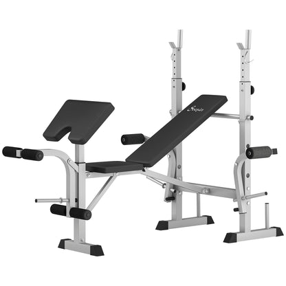 Bench Press Set Adjustable Weight Bench with Squat Rack, Preacher Curl Pad, Leg Developer and Weight Storage, Grey Weight Benches   at Gallery Canada