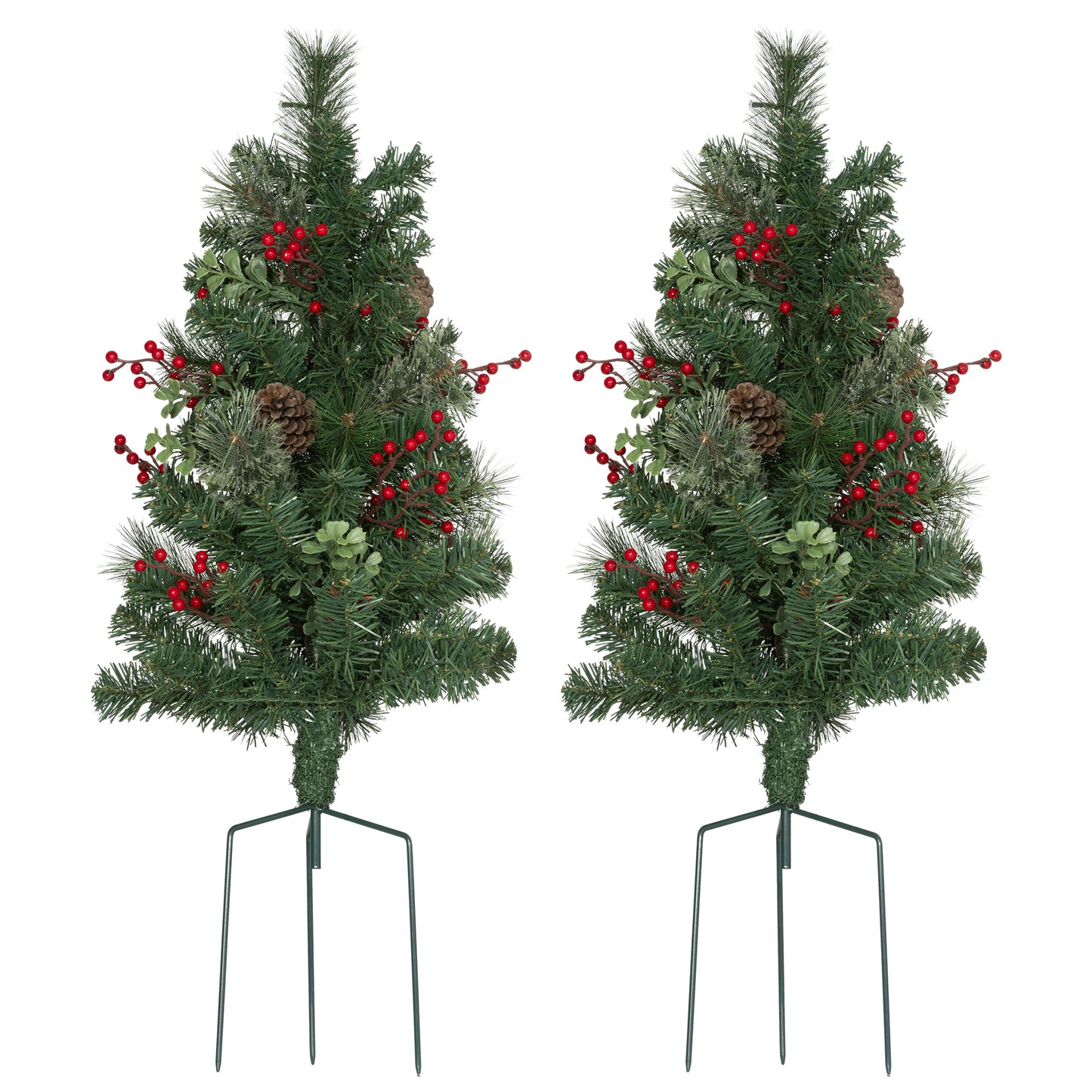 2ft 2 Pack Artificial Christmas Tree, Pre Lit Christmas Tree with Red Berries and Pine Cones, Battery Operated, Green Pre Lit Christmas Trees   at Gallery Canada