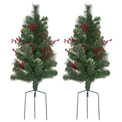 2ft 2 Pack Artificial Christmas Tree, Pre Lit Christmas Tree with Red Berries and Pine Cones, Battery Operated, Green Pre Lit Christmas Trees   at Gallery Canada