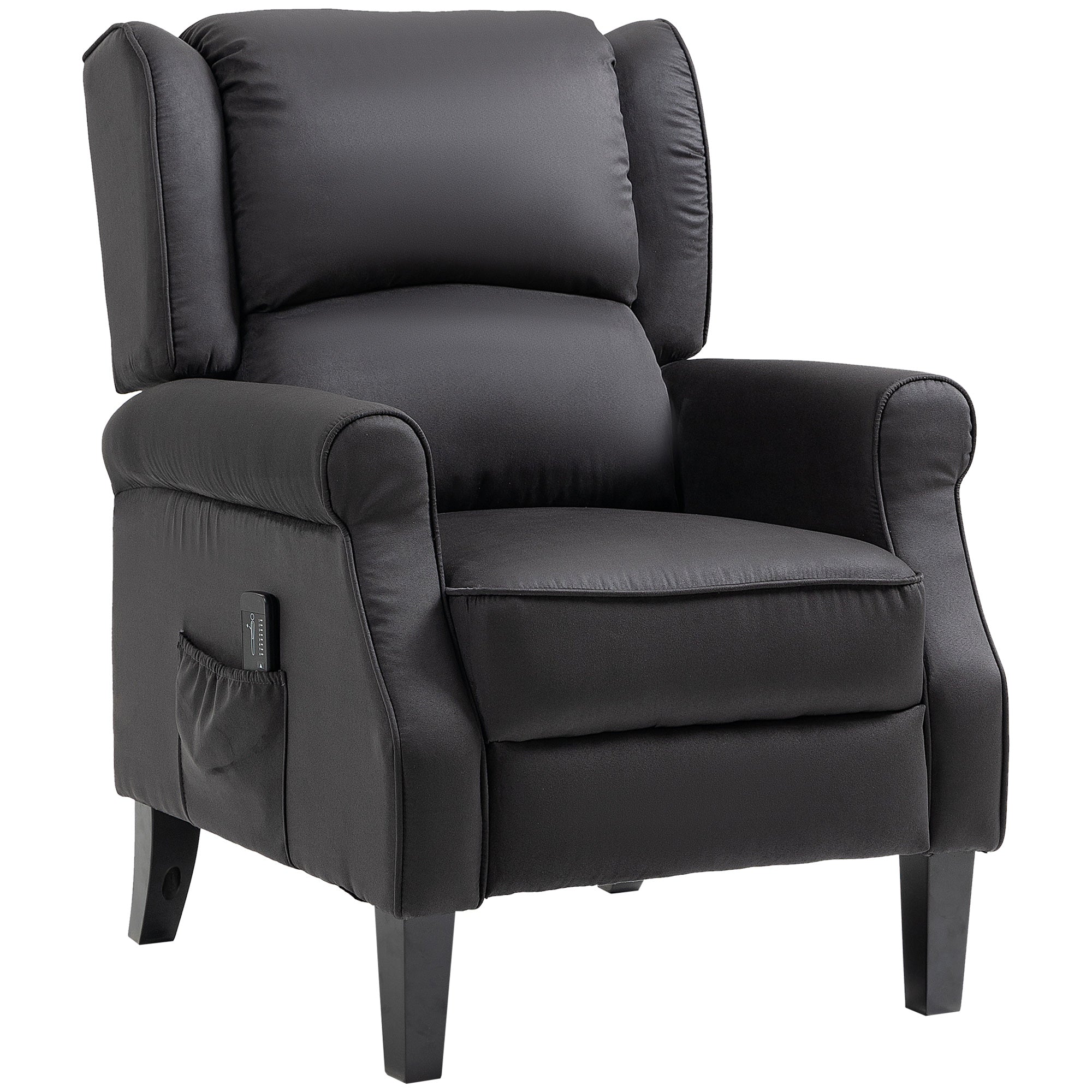 Massage Recliner Chair for Living Room, Push Back Recliner Sofa, Wingback Reclining Chair with Extendable Footrest, Remote Control, Side Pockets, Black Single Sofas at Gallery Canada