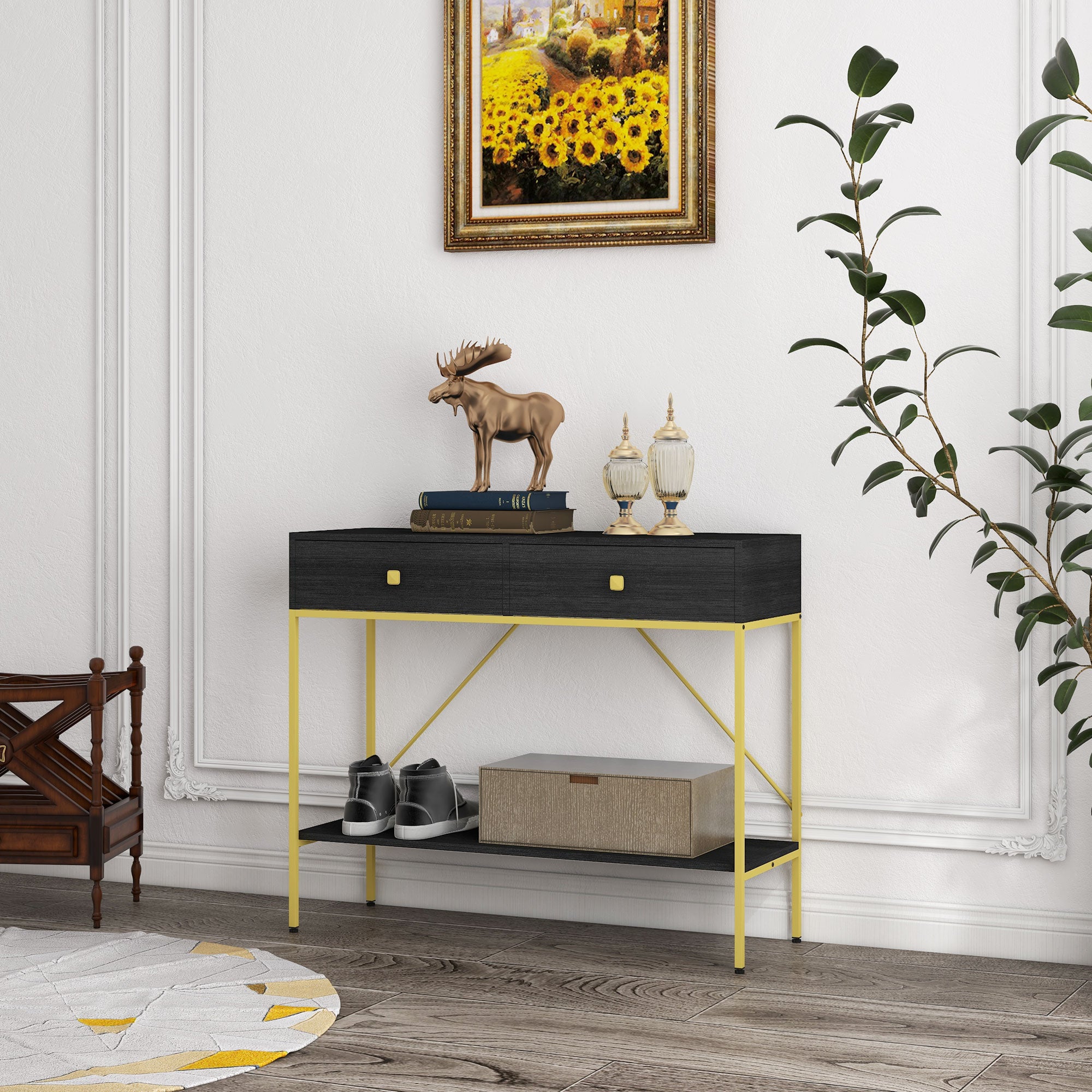 Hallway Console Table Entryway Table with 2 Drawers and Storage Shelf for Living Room Bedroom Behind Sofa Black Console Tables   at Gallery Canada