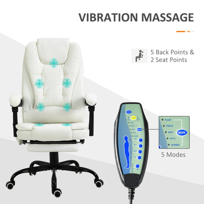 7-Point Vibrating Massage Chair, Reclining Office Chair with Footrest, Reclining Back, Adjustable Height, White Executive & Manager Chairs   at Gallery Canada