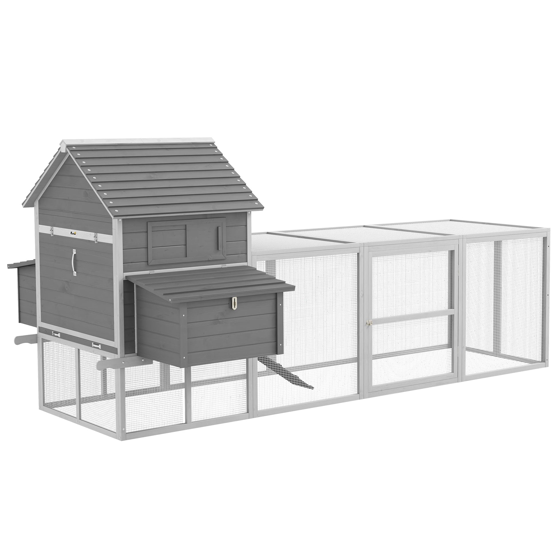 Wooden Chicken Coop with Nesting Boxes, Run, Doors, Tray, Ramp for 4-6 Chickens Chicken Coops Grey  at Gallery Canada