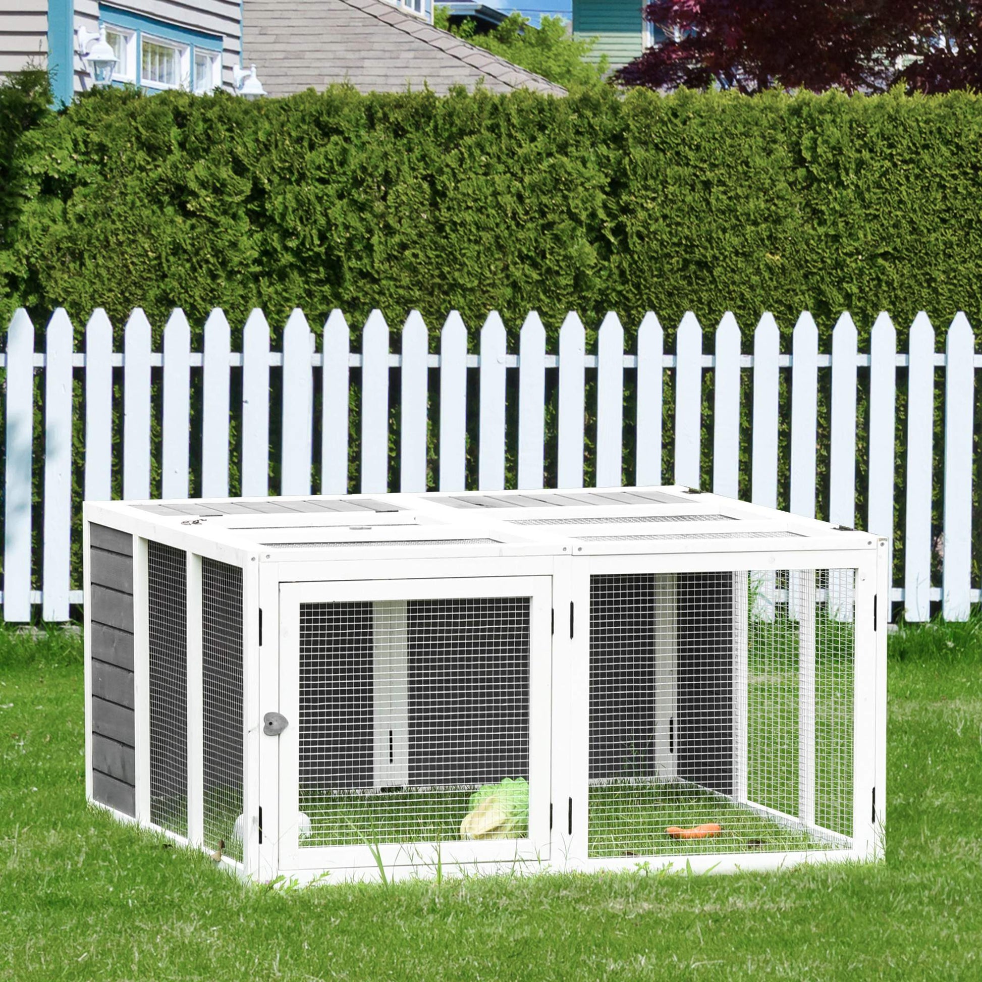 Rabbit Hutch with Openable Foldable Top, Door, for 1-4 Rabbits, for Outdoor, Backyard, Garden, Grey Rabbit Hutch   at Gallery Canada