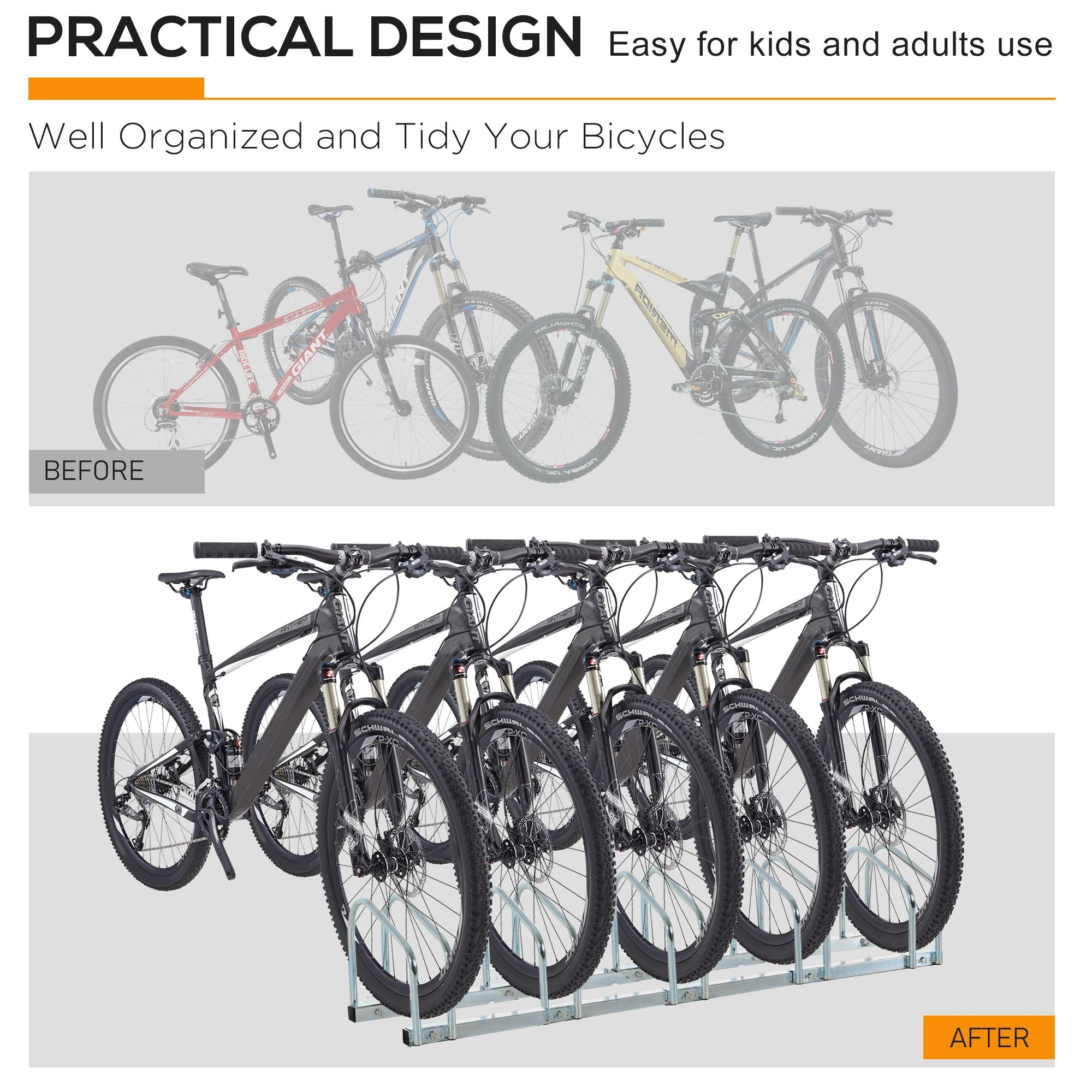 5-Bike Bicycle Floor Parking Rack Cycling Storage Stand Ground Mount Garage Organizer for Indoor and Outdoor Use Silver Bike Parking Stands   at Gallery Canada