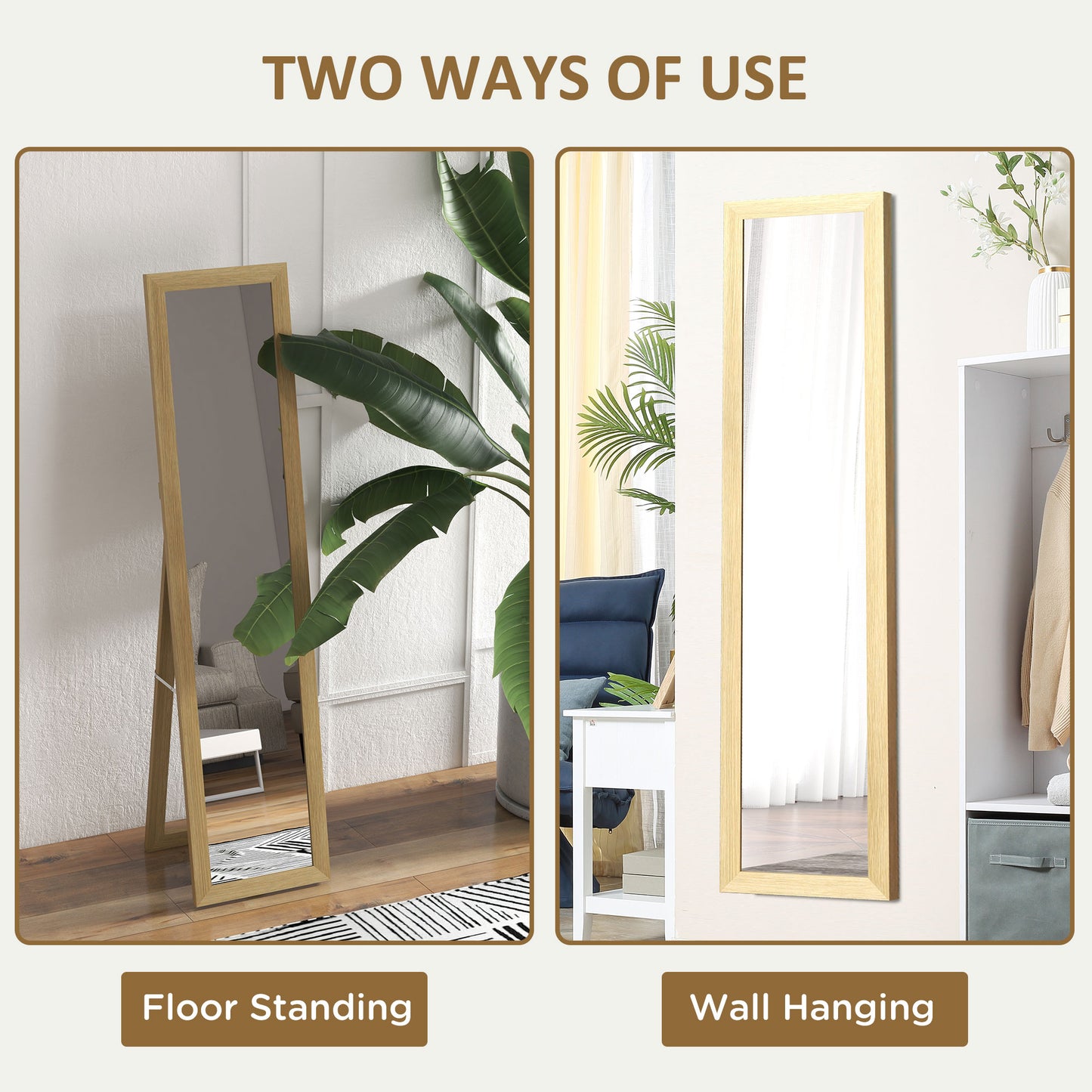 15" x 62" Full Length Mirror for Bedroom, Free Standing Dressing Mirror, Wall Mirror for Living Room, Oak Full Length Mirrors   at Gallery Canada