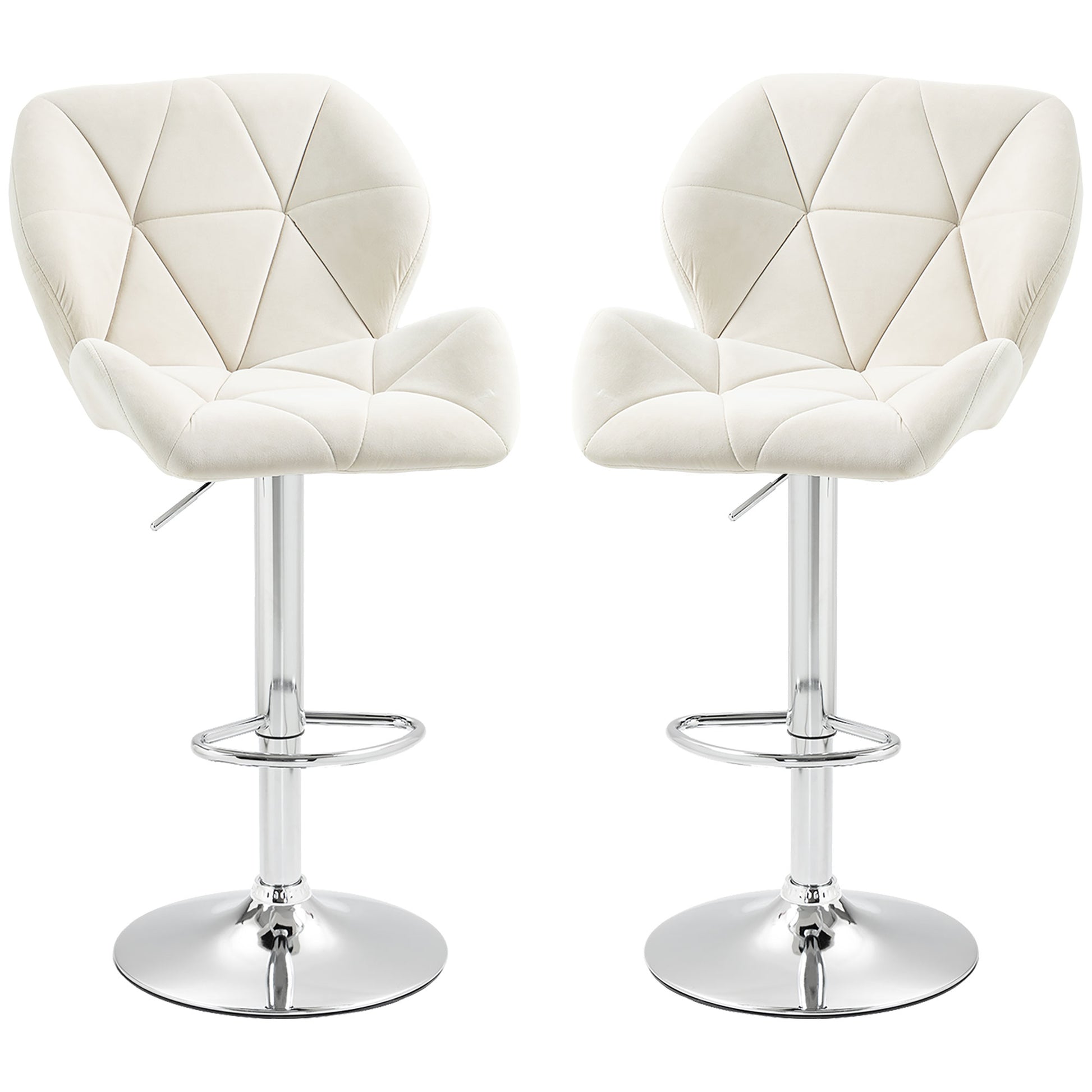 Bar Stool Set of 2 Fabric Adjustable Height Armless Upholstered Counter Chairs with Swivel Seat, Cream White Bar Stools   at Gallery Canada