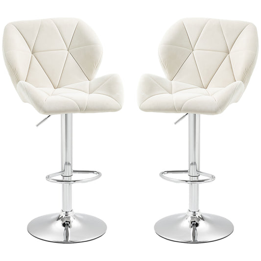 Bar Stool Set of 2 Fabric Adjustable Height Armless Upholstered Counter Chairs with Swivel Seat, Cream White Bar Stools   at Gallery Canada