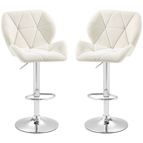 Bar Stool Set of 2 Fabric Adjustable Height Armless Upholstered Counter Chairs with Swivel Seat, Cream White