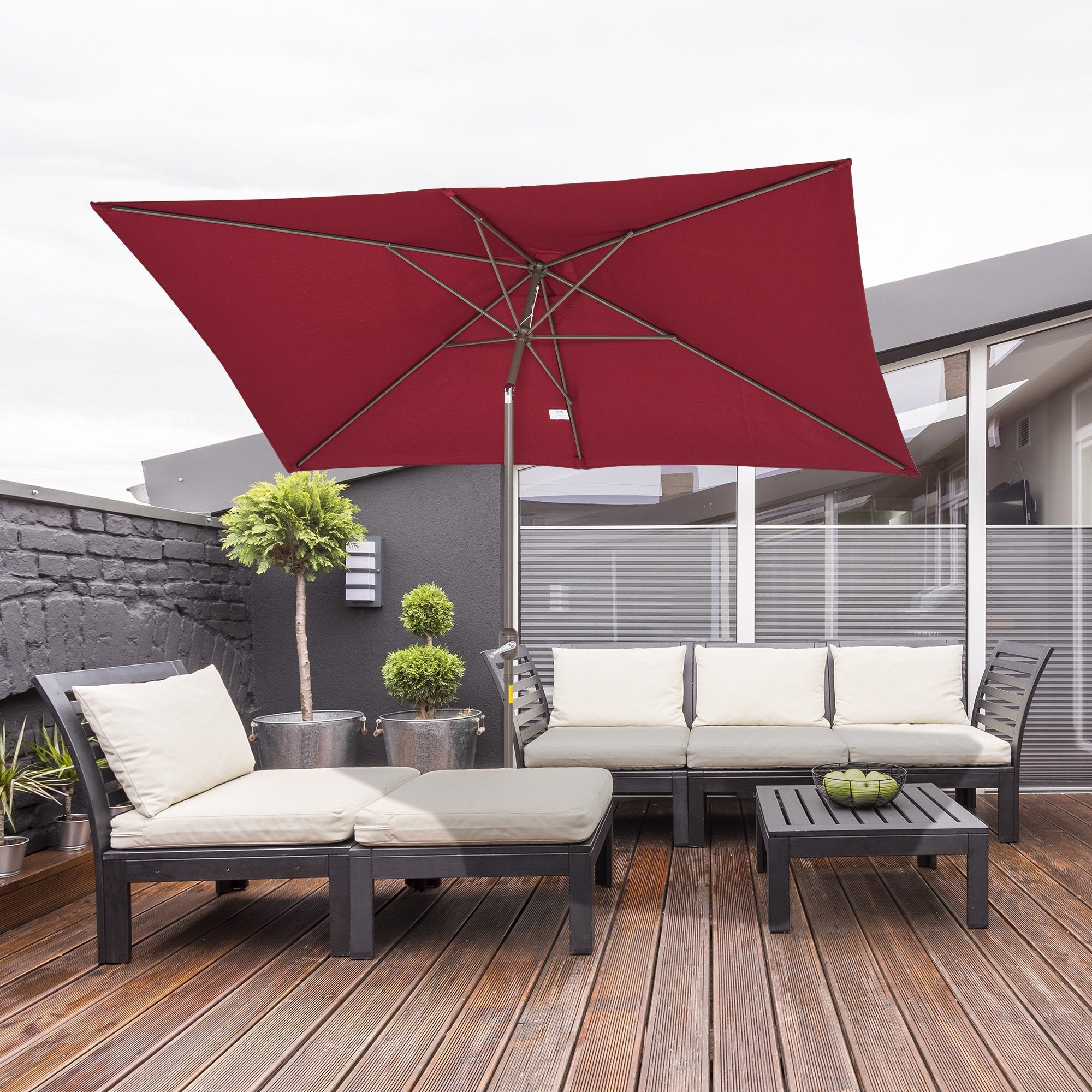 6.5x10ft Patio Umbrella, Rectangle Market Umbrella with Aluminum Frame and Crank Handle, Garden Parasol Outdoor Sunshade Canopy, Wine Red Sun Umbrellas   at Gallery Canada