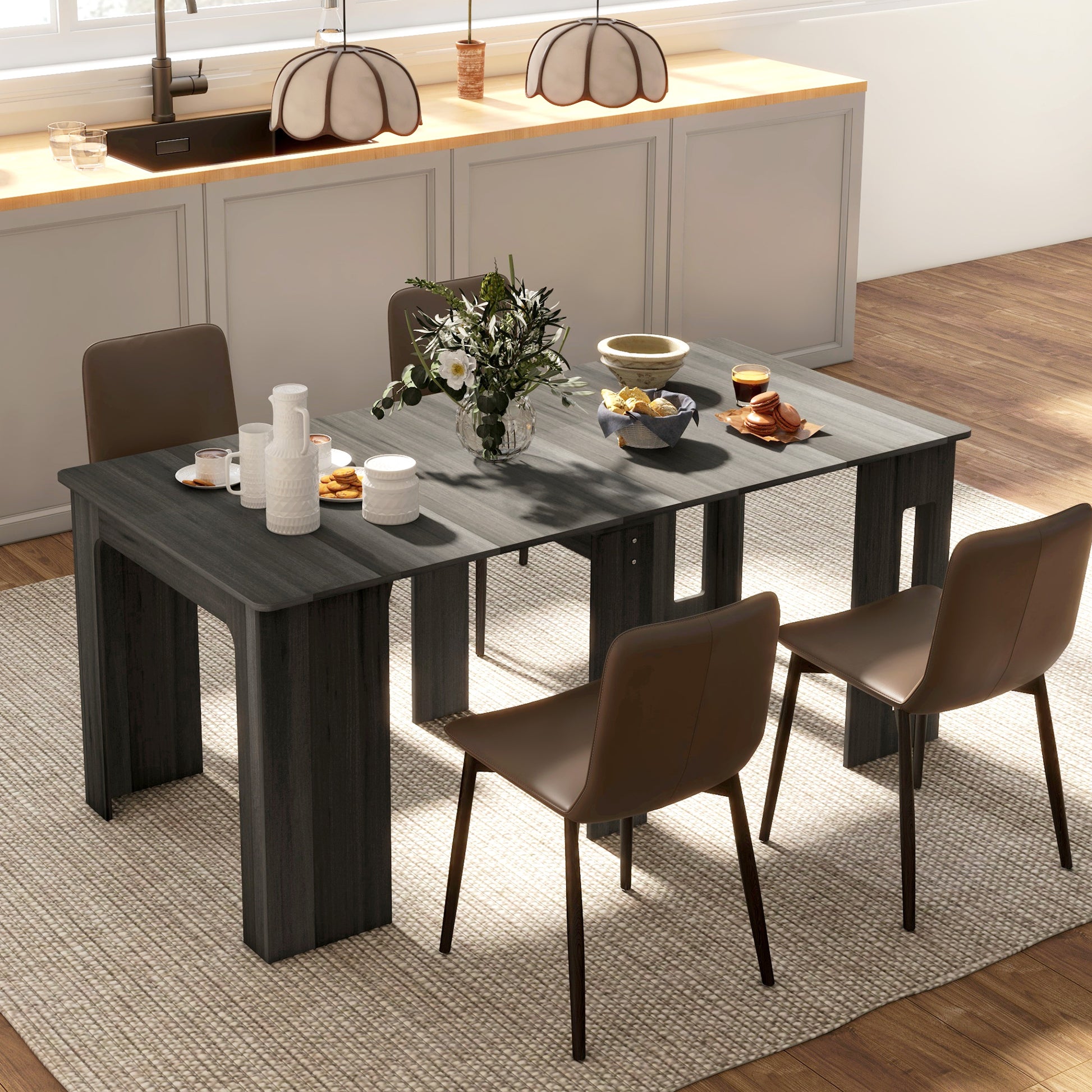 Foldable Table, Extendable Dining Table, Kitchen Table for Small Spaces, Seats up to 6 People, Grey Dining Tables Grey  at Gallery Canada