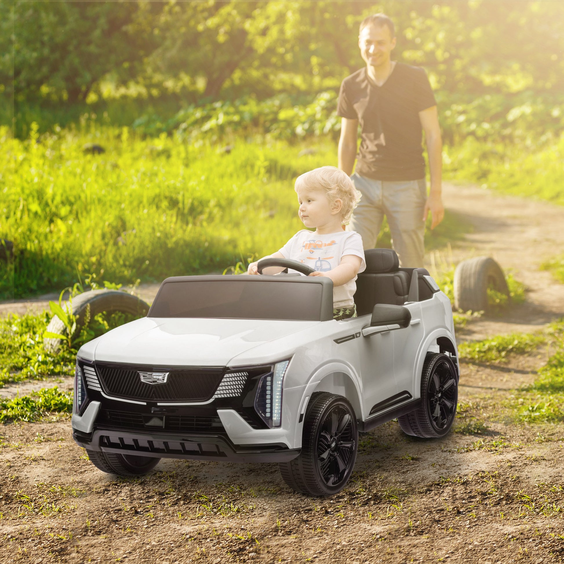 2-Seater Ride on Truck, 12V Cadillac Escalade Licensed Kids Electric Car with Remote , Spring Suspension, White Electric Toy Cars White  at Gallery Canada