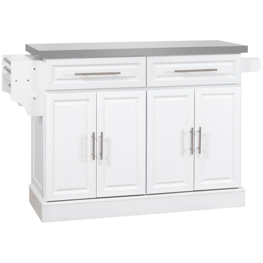 Rolling Kitchen Island with Storage and Stainless Steel Top, Kitchen Trolley with Drawers, Cabinets, Towel Rack Kitchen Islands & Kitchen Carts White  at Gallery Canada