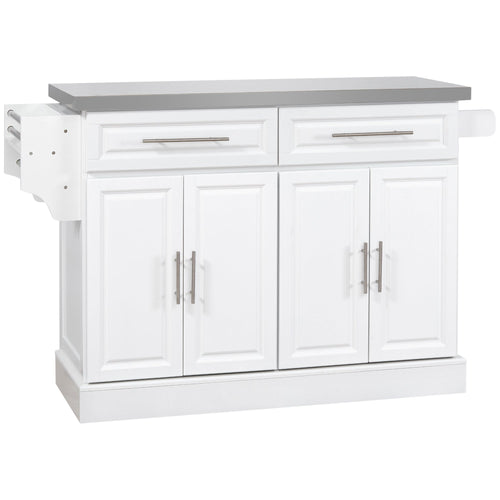 Rolling Kitchen Island with Storage and Stainless Steel Top, Kitchen Trolley with Drawers, Cabinets, Towel Rack