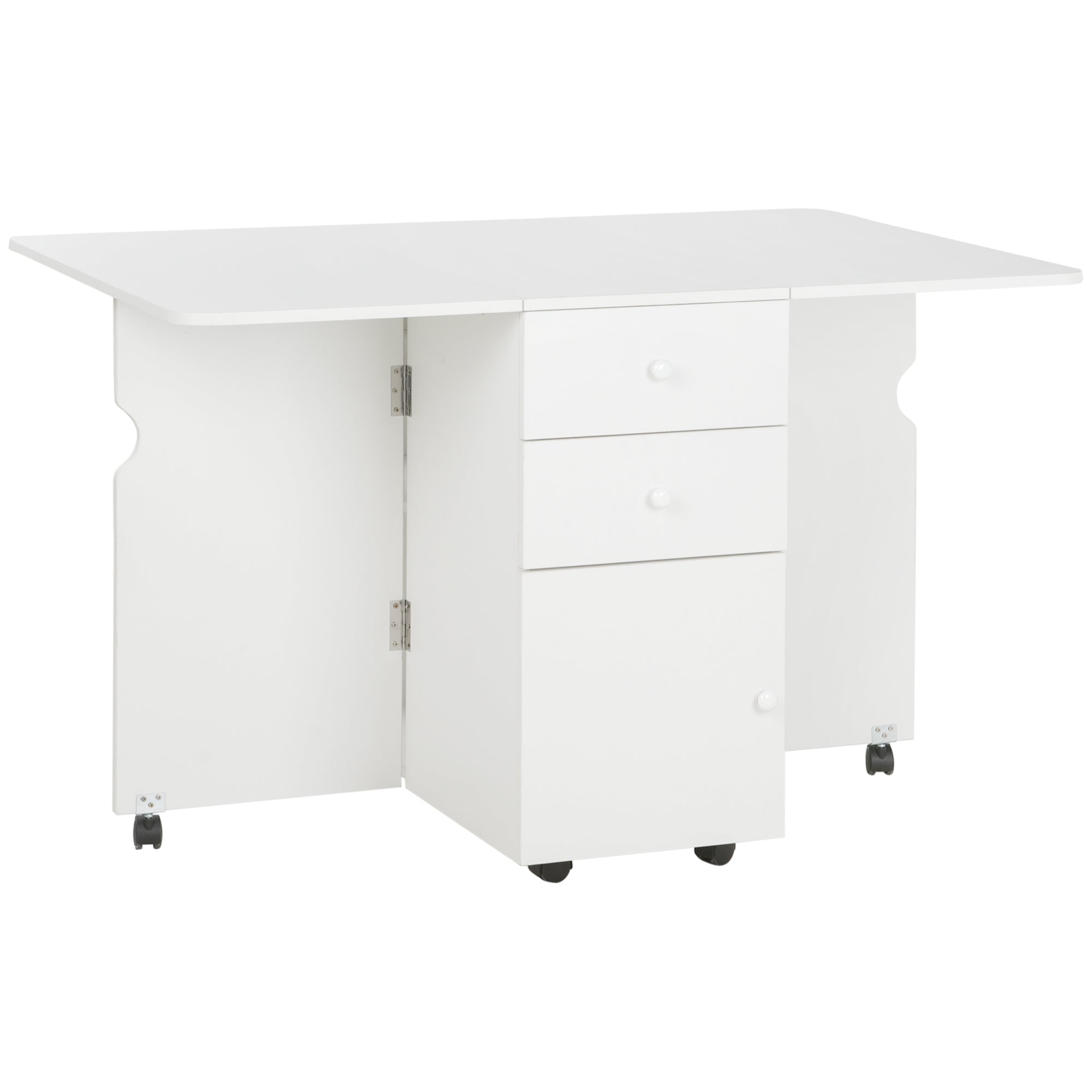 Extendable Dining Table, Drop Leaf Table with 2 Drawers, Cabinet and 6 Wheels for Small Spaces, Kitchen, White Bar Tables & Dining Tables White at Gallery Canada