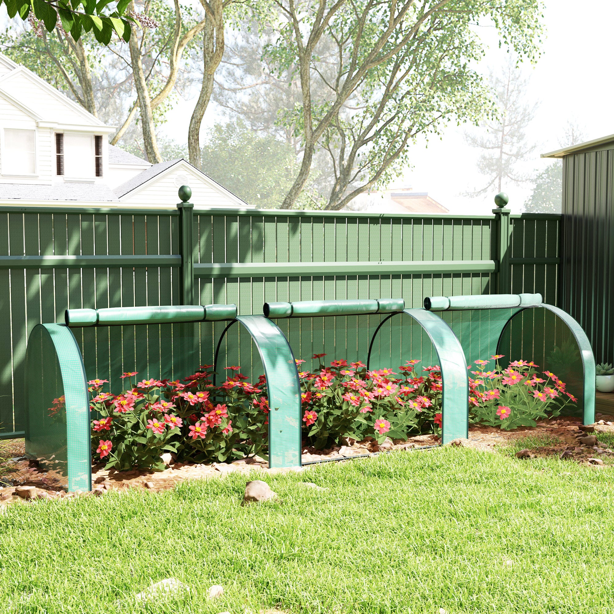 Mini Tunnel Greenhouse with PE Cover Garden Green Grow Shed with Steel Frame Zipped Doors, Green Greenhouses at Gallery Canada