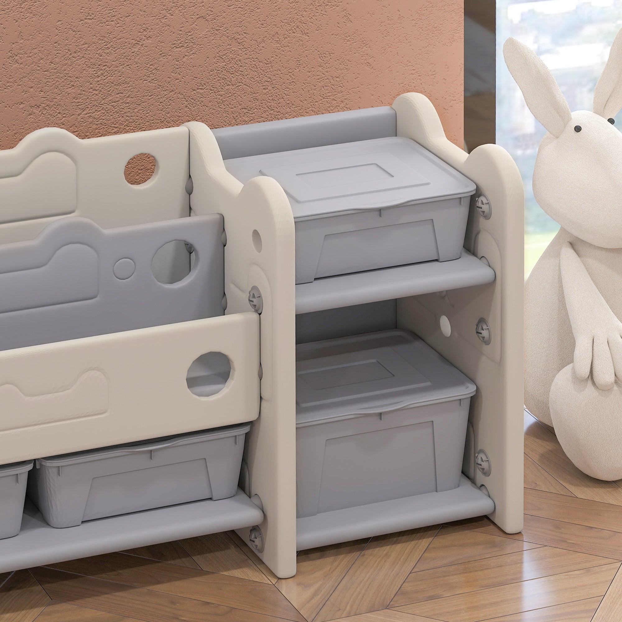 Toy Storage Organizer with 4 Storage Boxes, Bookshelves, for Nursery, Kids Room, Playroom, Cream White Baby & Kids Storage   at Gallery Canada