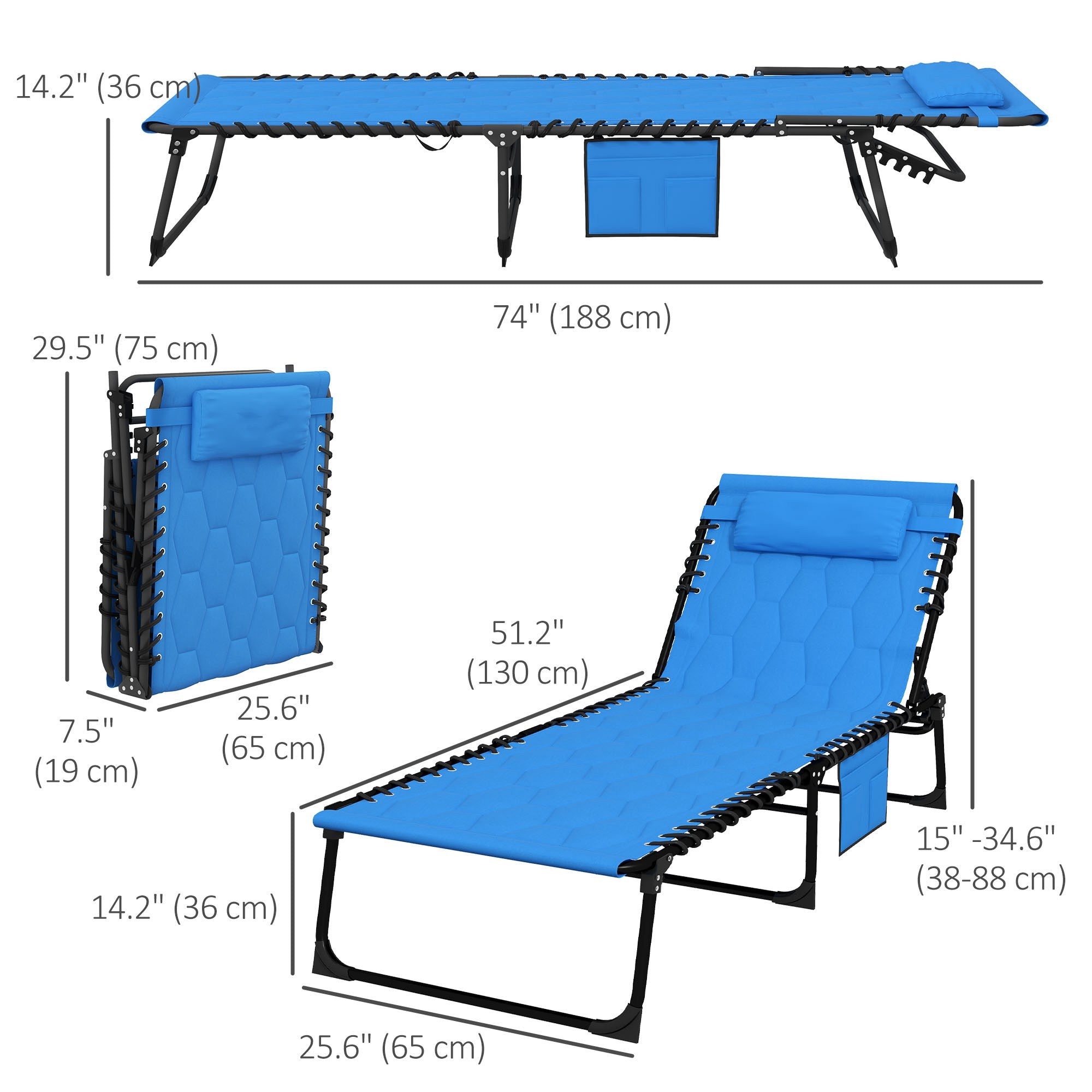 Folding Chaise Lounge with Reclining Back, 25.6