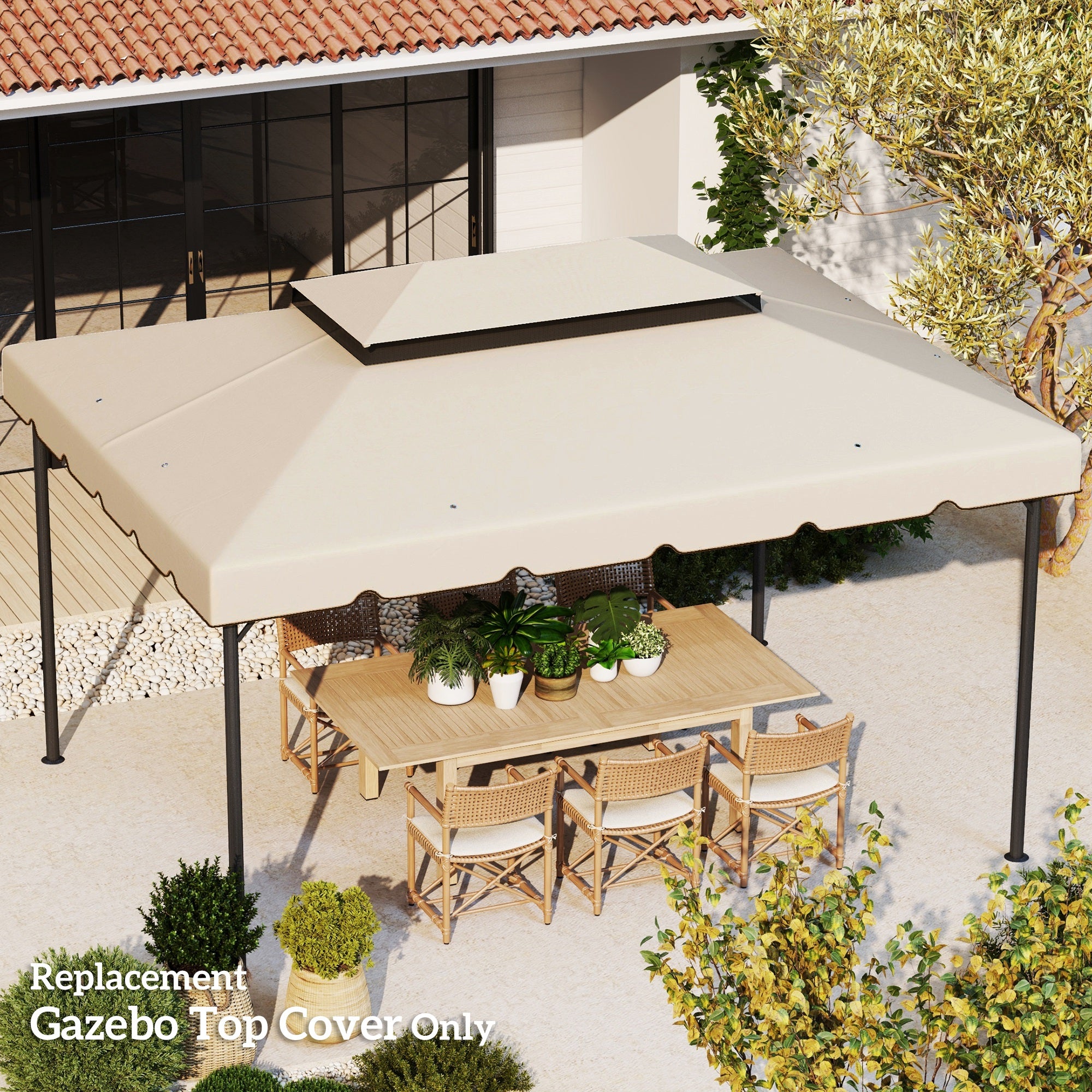 13.1' x 9.8' Gazebo Replacement Canopy, Gazebo Top Cover with Double Vented Roof for Garden Patio(TOP ONLY), Cream Gazebo Canopy Replacement at Gallery Canada
