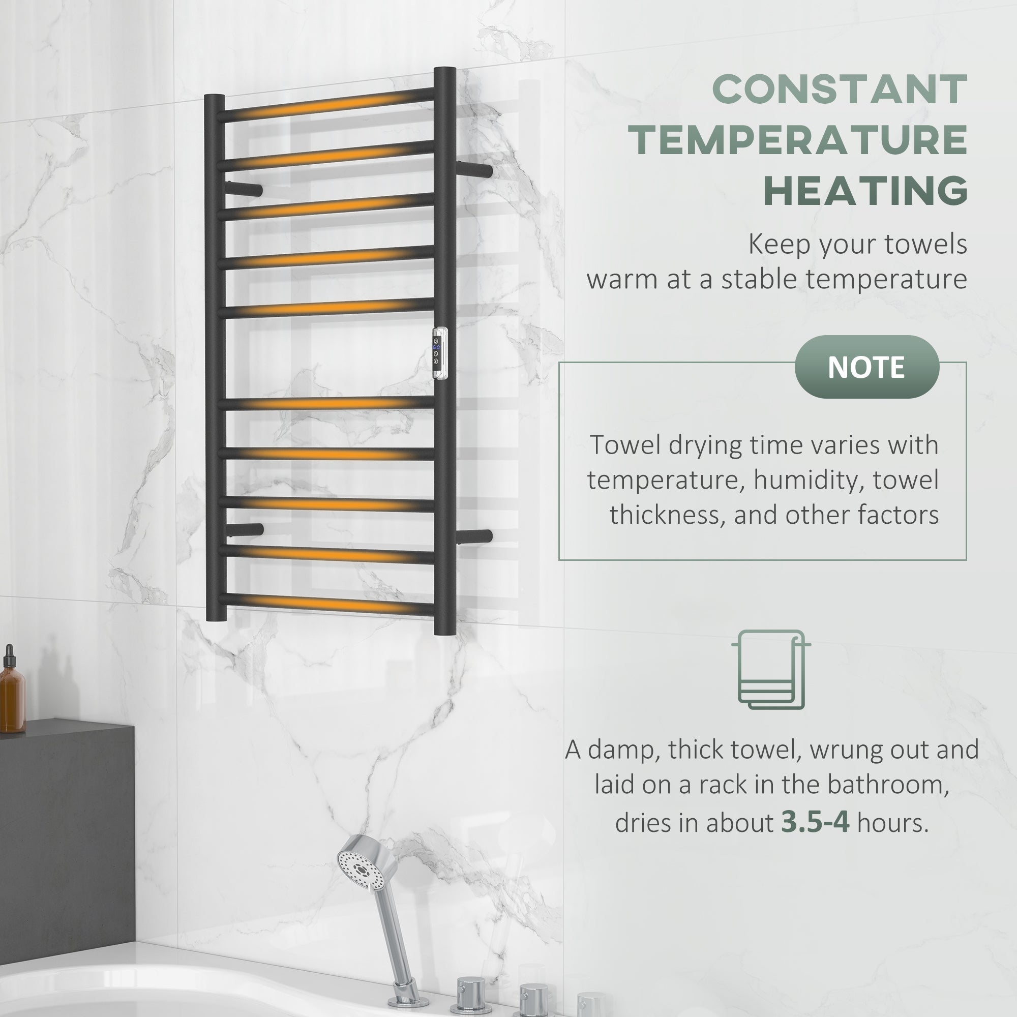 Wall Mounted Heated Towel Rack 10-Bar Electric Towel Warmer with Timer Adjustable Temperature Plug-in Bath Accessories   at Gallery Canada