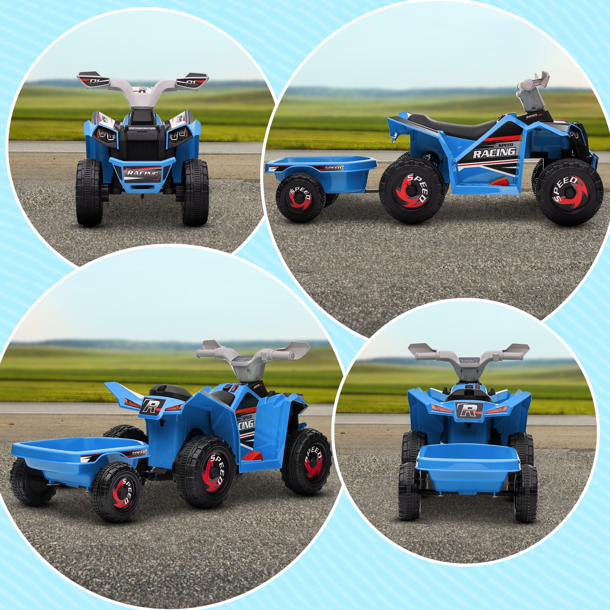 6V Kids ATV Quad, Battery Powered Electric Vehicle for Kids with Back Trailer, Wear-resistant Wheels, for Boys and Girls - Blue Electric Toy Cars   at Gallery Canada