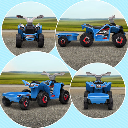 6V Kids ATV Quad, Battery Powered Electric Vehicle for Kids with Back Trailer, Wear-resistant Wheels, for Boys and Girls - Blue Electric Toy Cars   at Gallery Canada