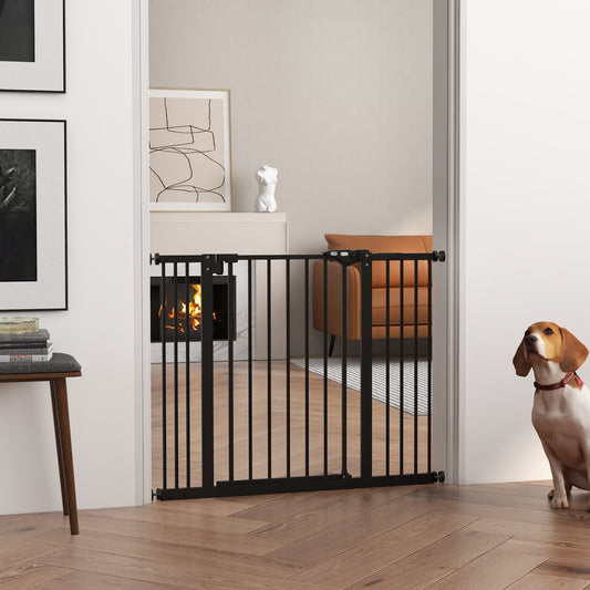 30 Inch Tall Pet Gate with Door Dog Gate and Barrier Indoor for Stairs Includes 2.8", 5.5" Extensions Kit, Black Houses, Kennels & Pens   at Gallery Canada