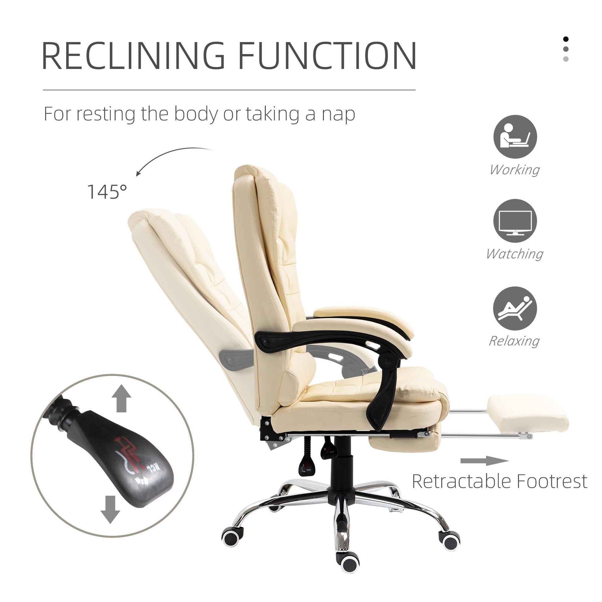 High Back Office Chair PU Leather Executive Office Chair with Retractable Footrest Padded Armrest Cream White Executive & Manager Chairs   at Gallery Canada