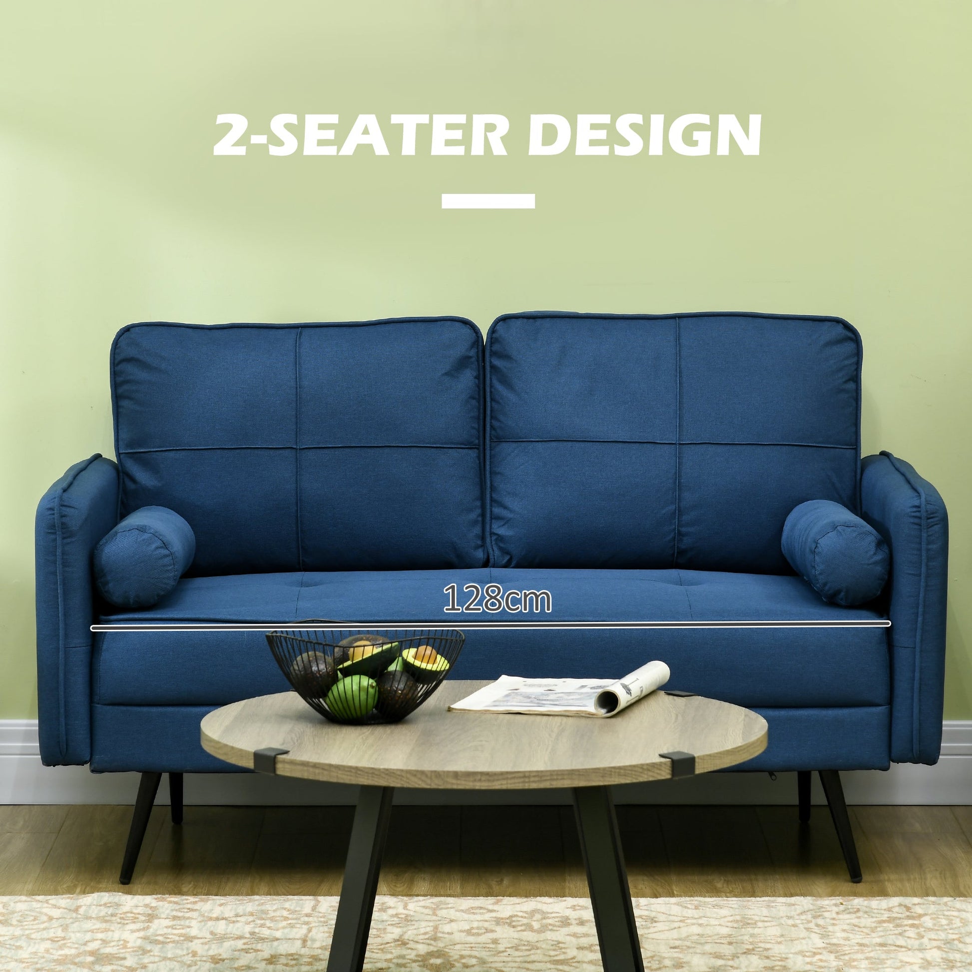 56" Loveseat Sofa for Bedroom Upholstered 2 Seater Couch with Back Cushions and Pillows, Blue 2-Seater Sofas   at Gallery Canada