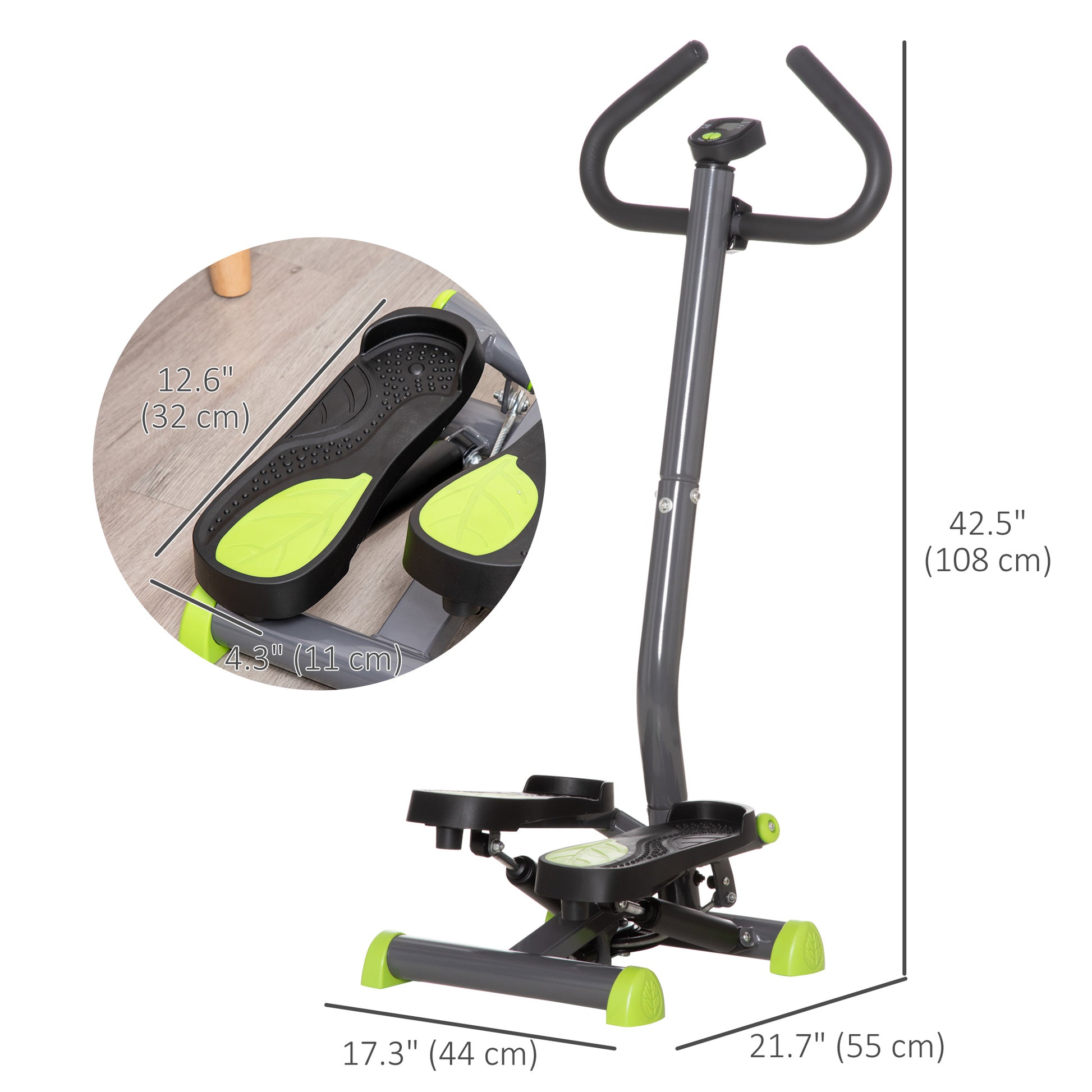 Twist Stepper Exercise Machine with Adjustable Height and Resistance, LCD Screen - Grey &; Green Aerobic Equipment   at Gallery Canada