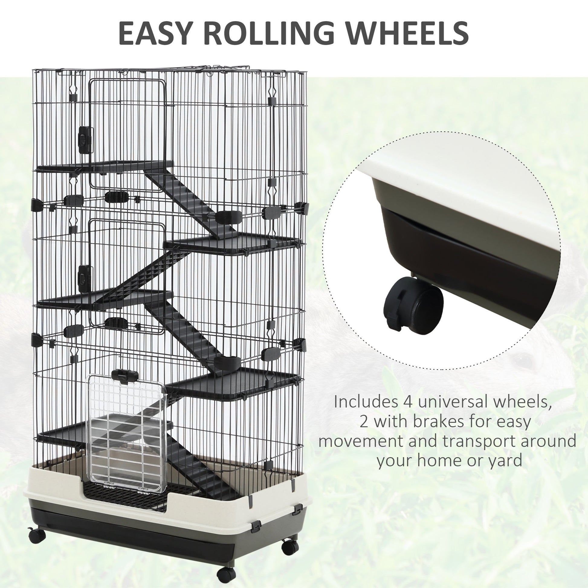 32"L 6-Level Small Animal Cage Rabbit Hutch with Universal Lockable Wheels, Slide-Out Tray for Bunny, Chinchillas, Ferret, Black Houses & Habitats   at Gallery Canada