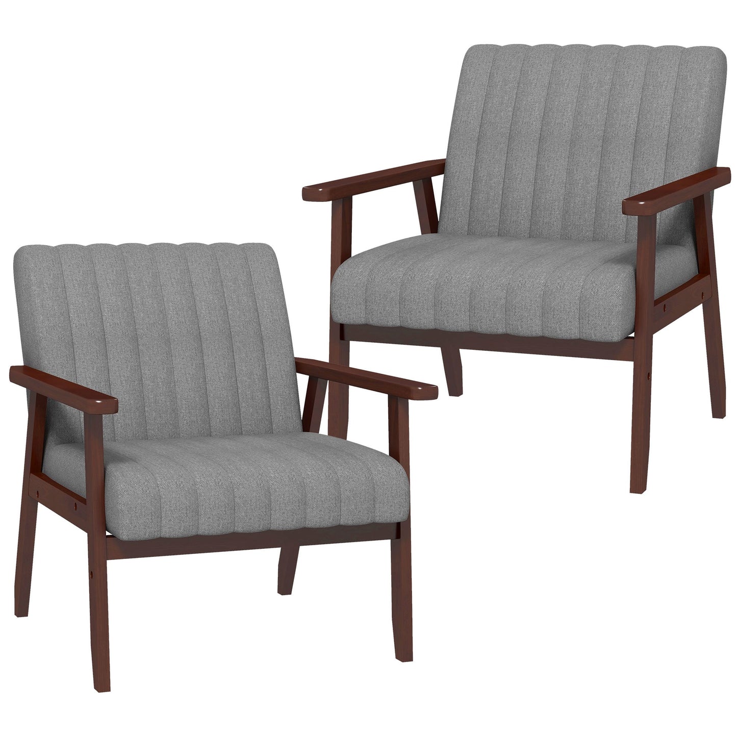 Set of 2 Accent Chairs, Modern Upholstered Armchairs for Living Room with Wooden Legs and Tufting Design, Grey Accent Chairs Multi Colour  at Gallery Canada