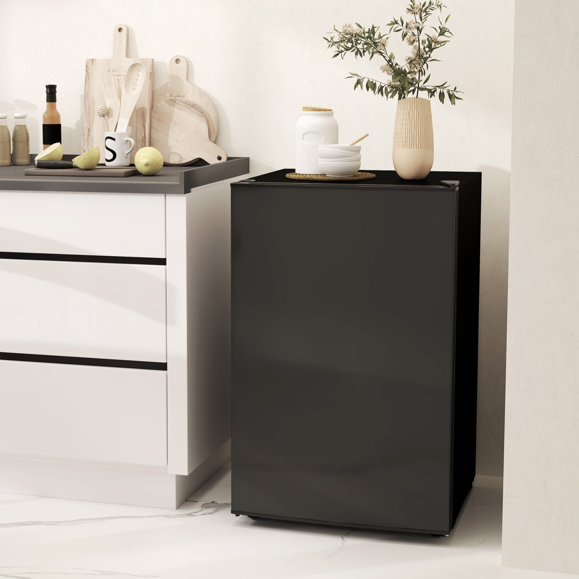 4.5 Cu Ft Mini Fridge with Freezer, Wheels, Single Door Refrigerator, Adjustable Thermostat, Reversible Door, Black Small Kitchen Appliances at Gallery Canada