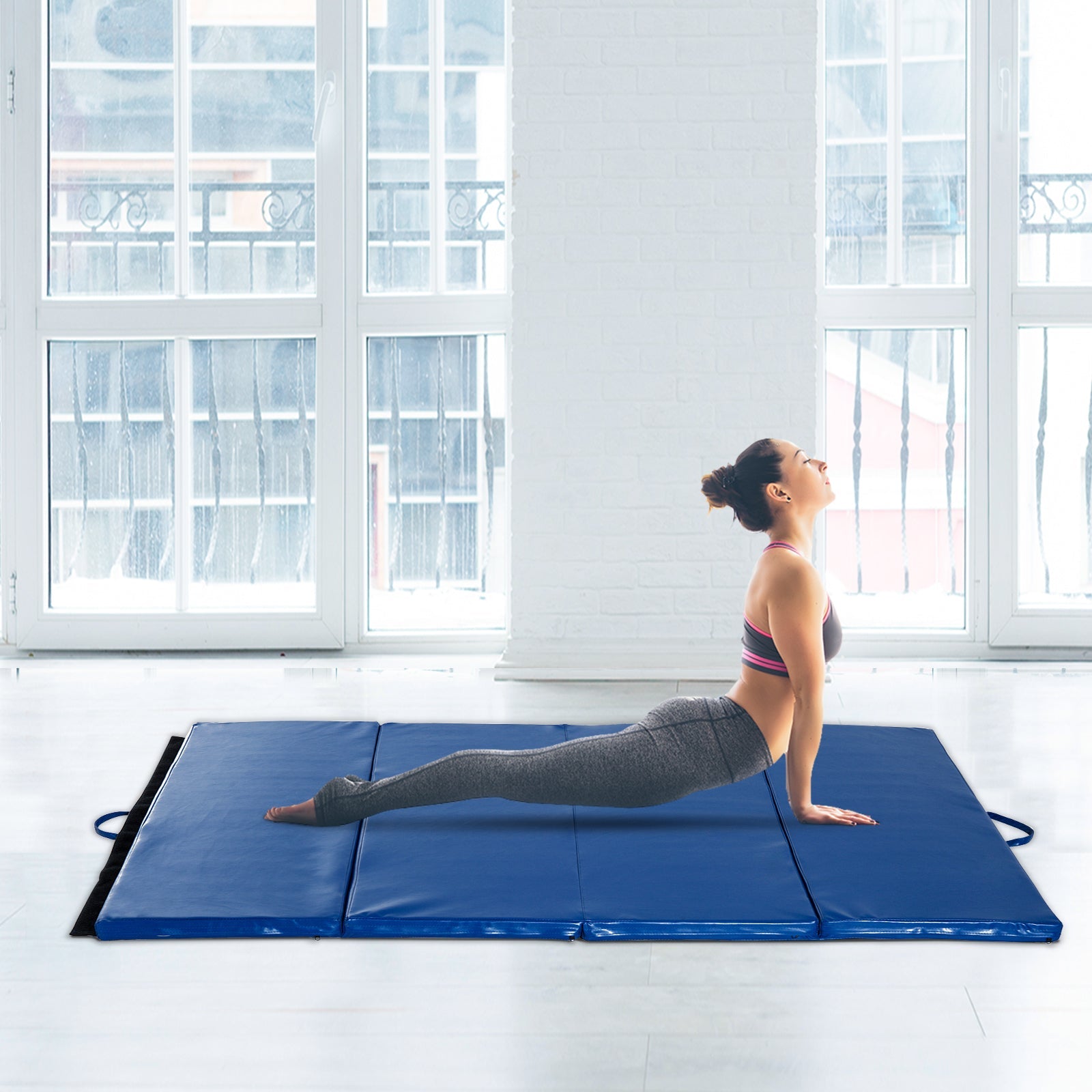 4'x6'x2'' Folding Gymnastics Tumbling Mat, Exercise Mat with Carrying Handles for Yoga, MMA, Martial Arts, Stretching, Core Workouts, Blue Gymnastics Mats   at Gallery Canada