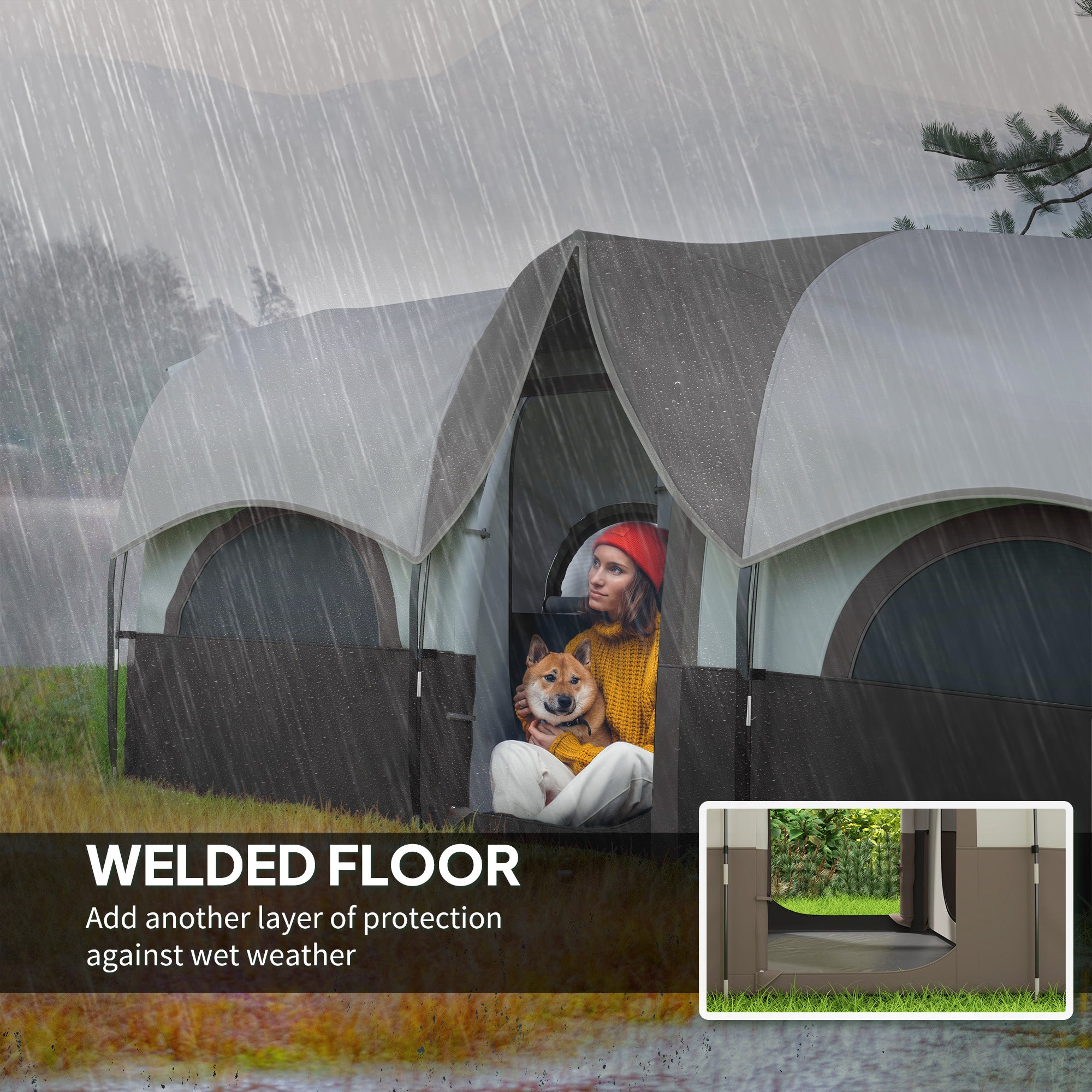 4-6 Person Camping Tent, 3 Room Cabin Tent, 3000mm Waterproof and UPF30+ with Sewn in Groundsheet and Carry Bag, Khaki Camping Tents at Gallery Canada