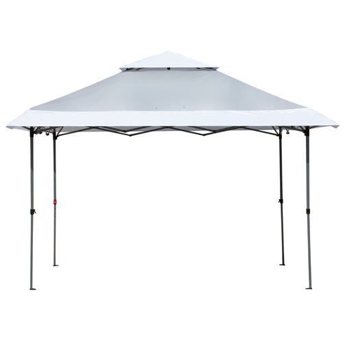 12' x 12' Pop Up Canopy Tent, with Double Roof and Adjustable Height for Garden Backyard, Light Grey and White