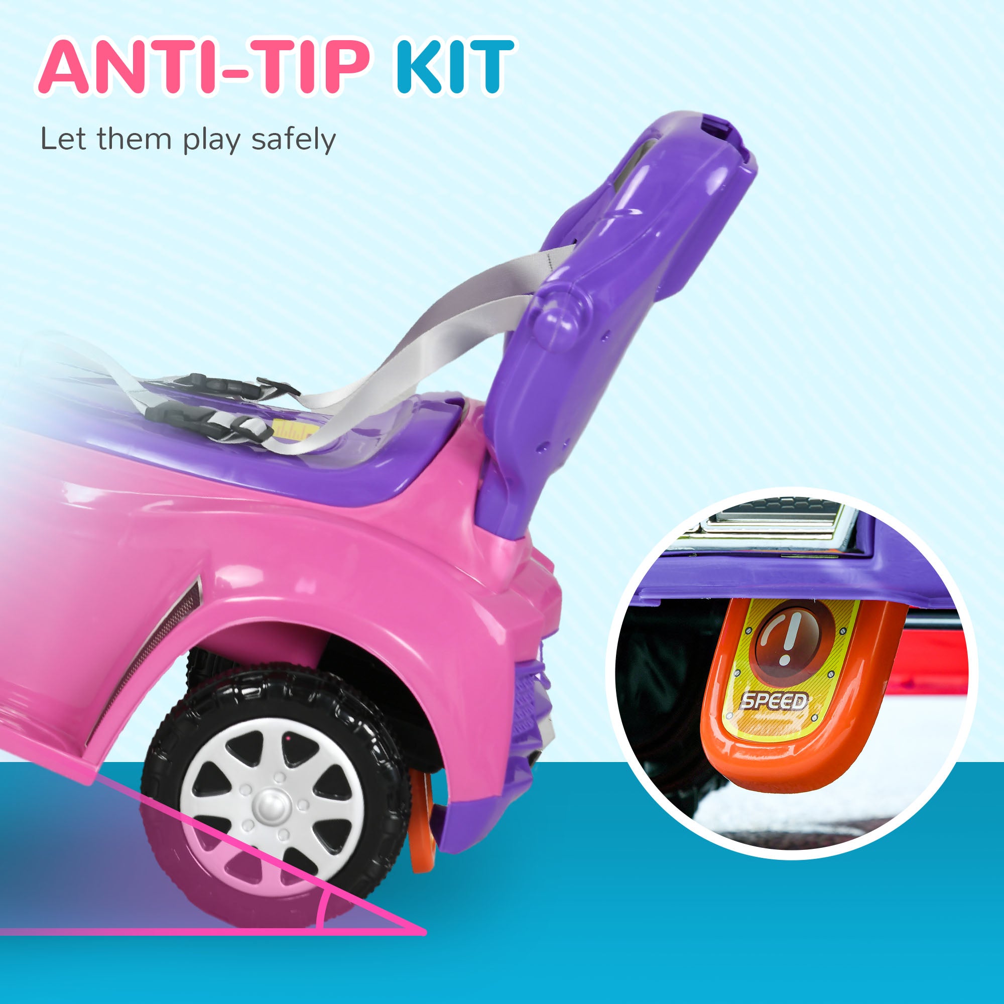 3 in 1 Kids Push Car Toddler Sliding Car, Foot to Floor Design with Music, Light, Handle, Removable Canopy, Pink Push Cars for Toddlers at Gallery Canada