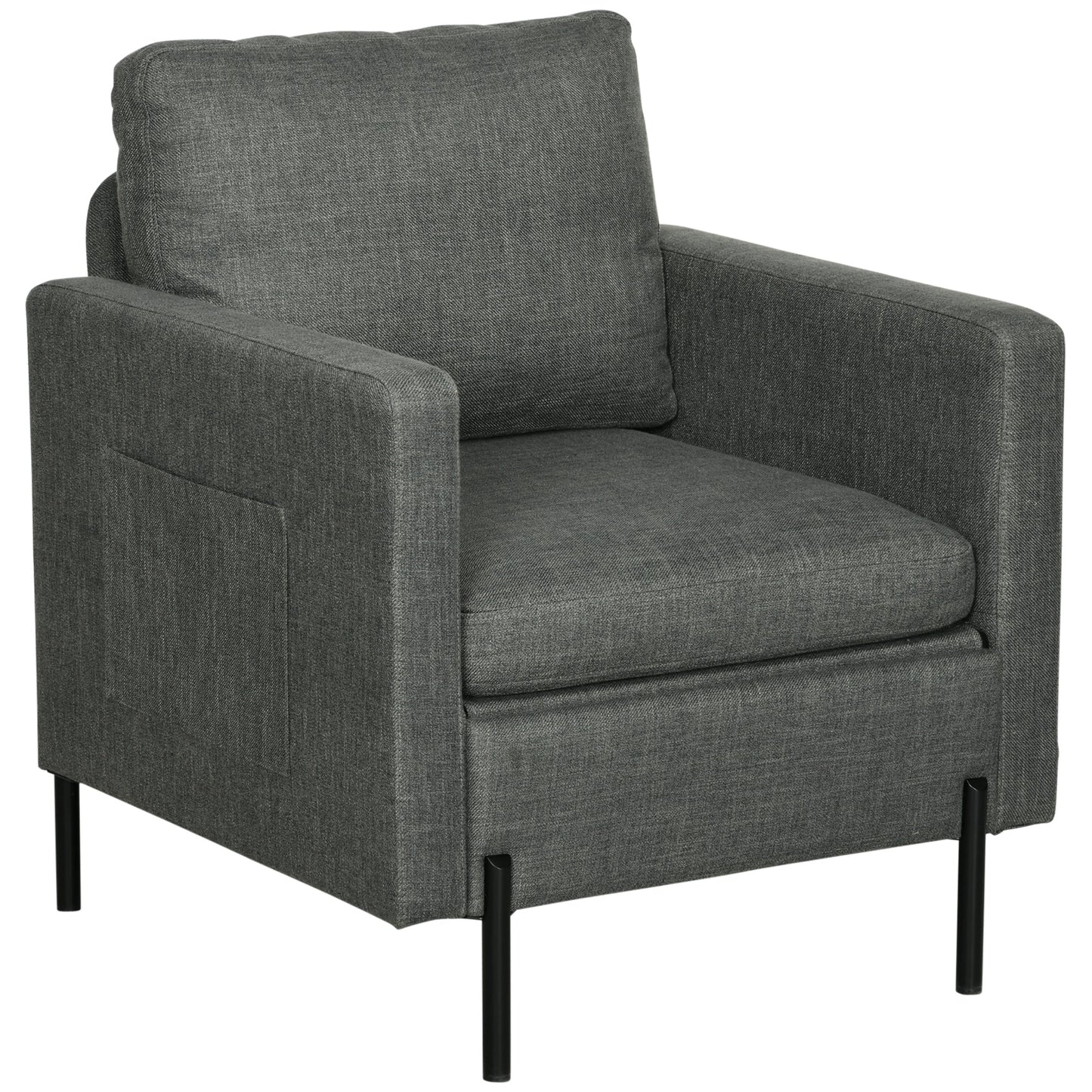 Armchair, Fabric Accent Chair, Modern Living Room Chair with Metal Legs, 2 Side Pockets for Bedroom, Grey Accent Chairs Grey  at Gallery Canada