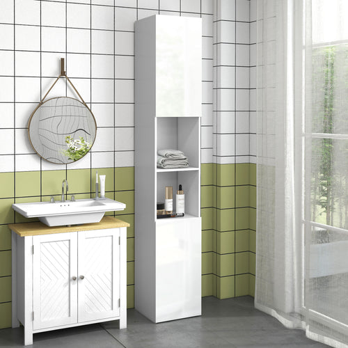 Tall Bathroom Cabinet, High Gloss Storage Cabinet with Doors and Adjustable Shelves, 11.8