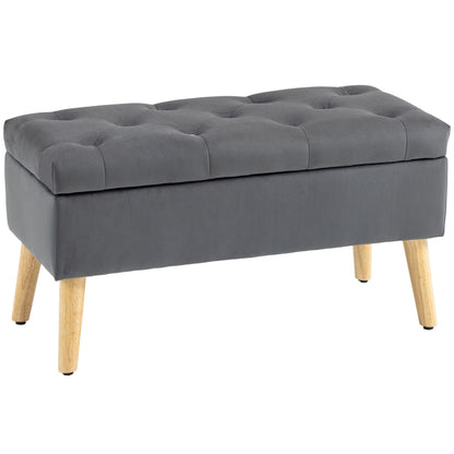 Storage Ottoman with Lid, Velvet Upholstered Storage Bench with Wood Legs for Living Room, Charcoal Grey Storage Ottomans & Benches   at Gallery Canada