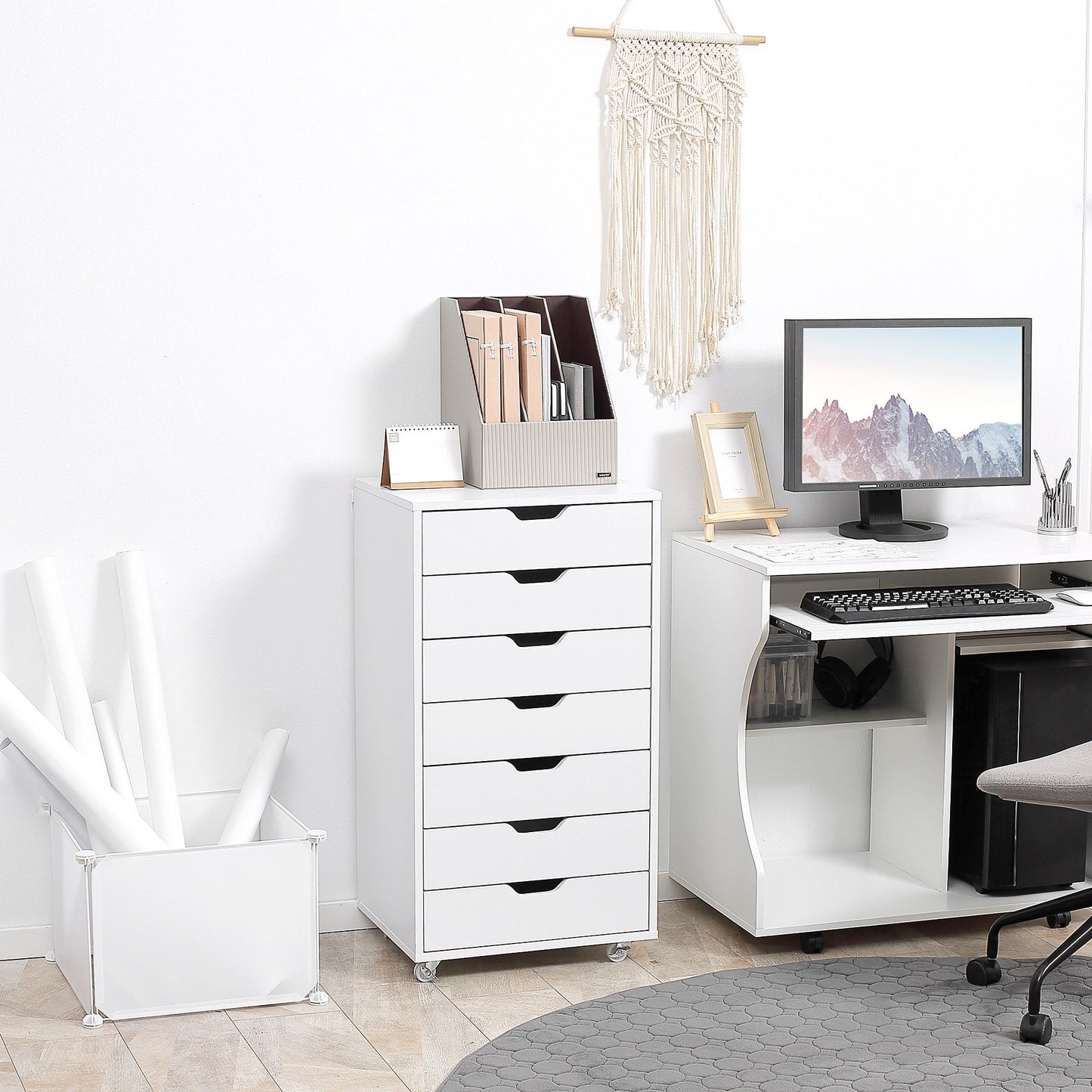 7-drawer Vertical File Cabinet for Home Office, Storage Cabinet with Wheels, 18.7"x15.6"x35.4", White Office Cabinets & Cupboards   at Gallery Canada