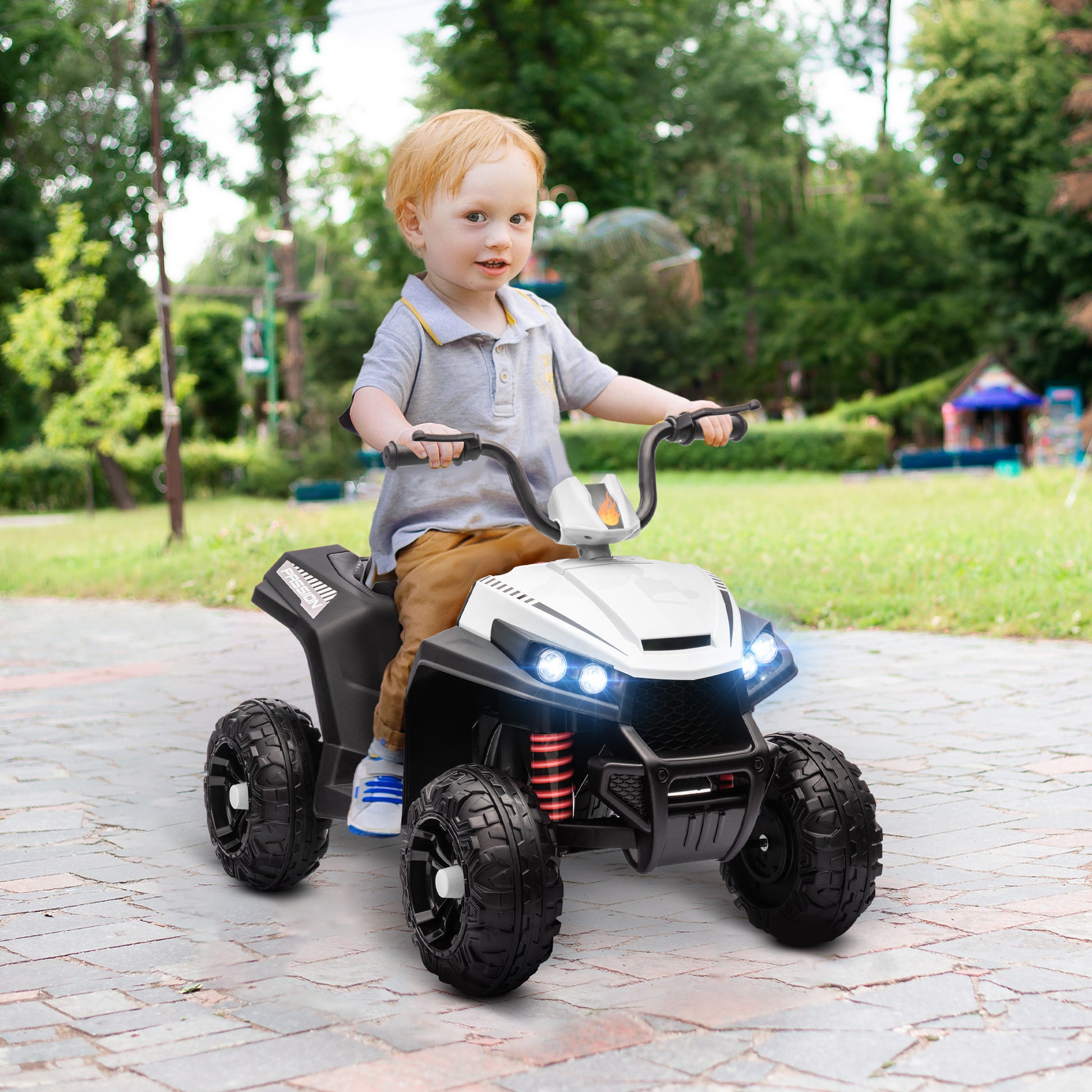 12V Kids ATV with Four Wheels Spring Suspension, Forward &; Backward, LED Light, MP3, Music, White Electric Ride On Toys   at Gallery Canada