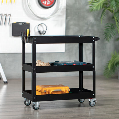 3 Tier Rolling Tool Cart with Wheels, 330 LBS Capacity Heavy Duty Utility Cart, Steel Mobile Service Cart for Garage, Mechanics and Warehouse, Black Tool Organizers   at Gallery Canada