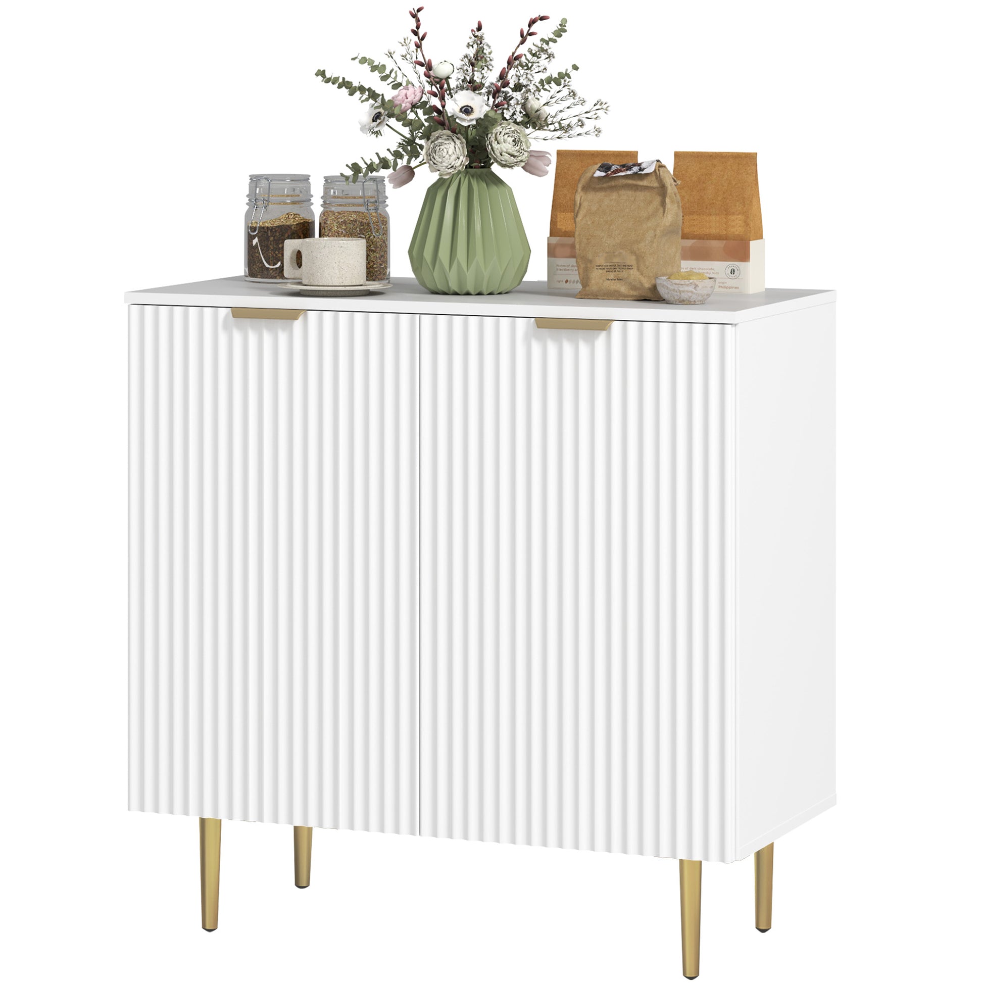 Modern Kitchen Storage Cabinet, Sideboard Buffet Cabinet with Adjustable Shelves and Metal Legs for Kitchen, White Bar Cabinets at Gallery Canada