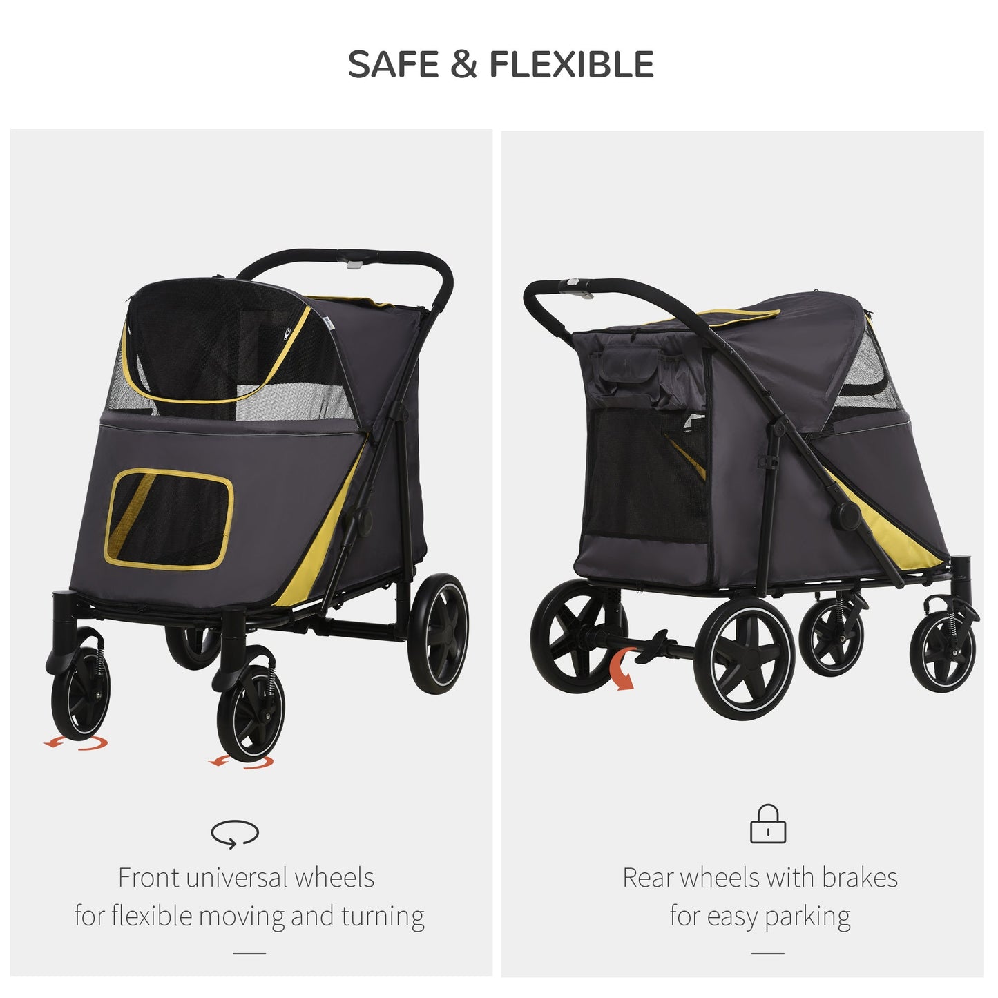 Foldable Pet Stroller with Shock Absorber, Brakes, Storage, Safety Leash, Dark Gray Dog Bike Trailers & Strollers   at Gallery Canada