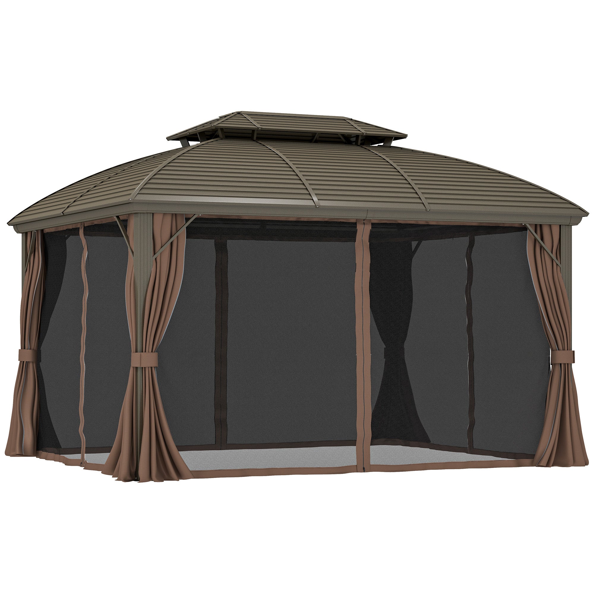 10' x 12' Hardtop Gazebo Canopy with Double Roof, Netting and Curtains for Garden, Backyard, Deck, Coffee Gazebos at Gallery Canada