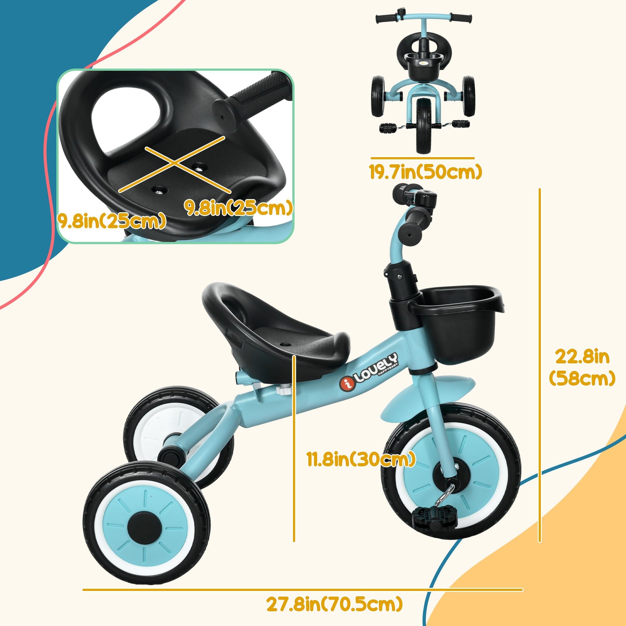 Tricycle for Toddler 2-5 Year Old Girls and Boys, Toddler Bike with Adjustable Seat, Basket, Bell, Blue Tricycles for Kids at Gallery Canada