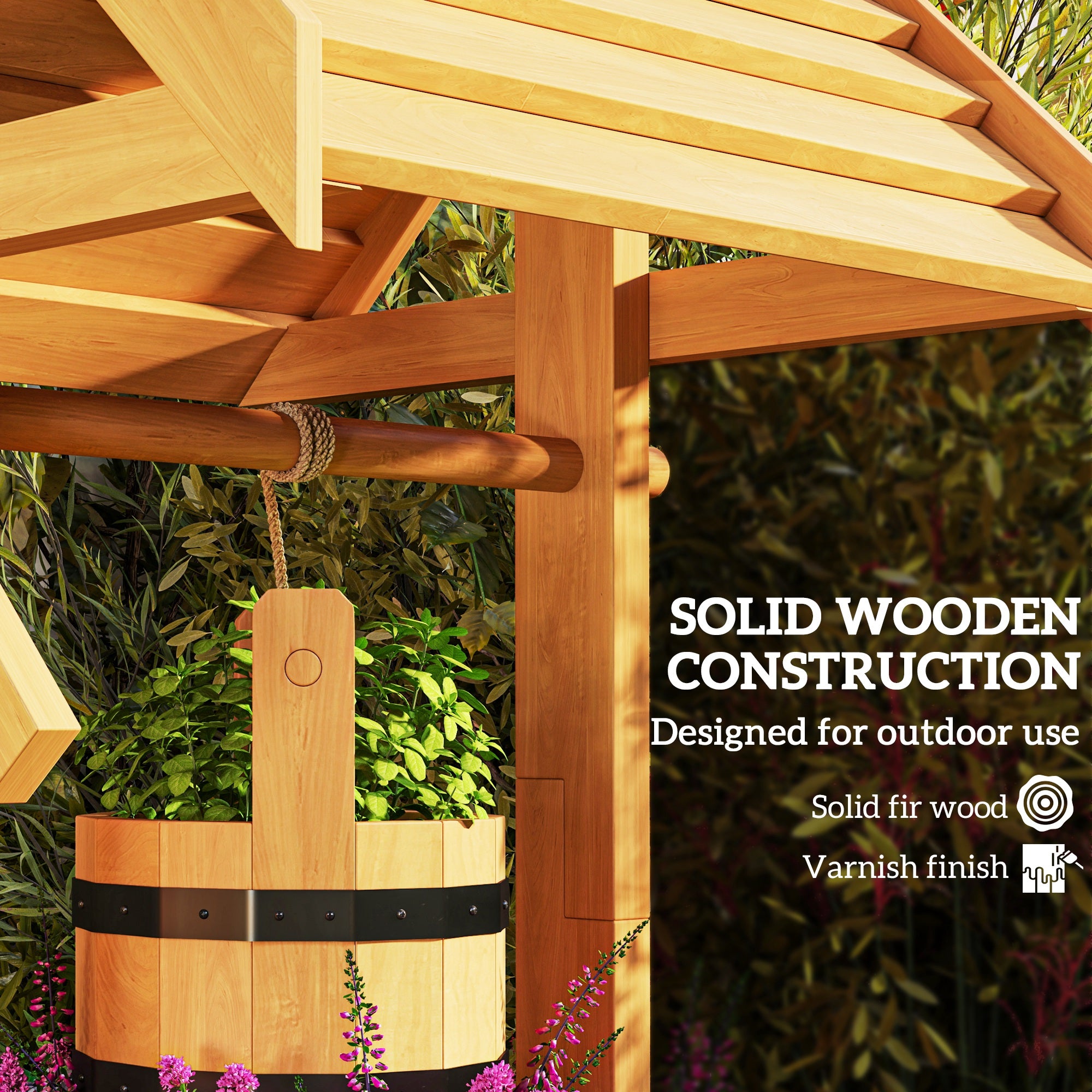 Wood Wishing Well Outdoor Wooden Planter with Hanging Bucket and Drainage Hole for Garden, Patio, Backyard, Orange Garden Decor at Gallery Canada