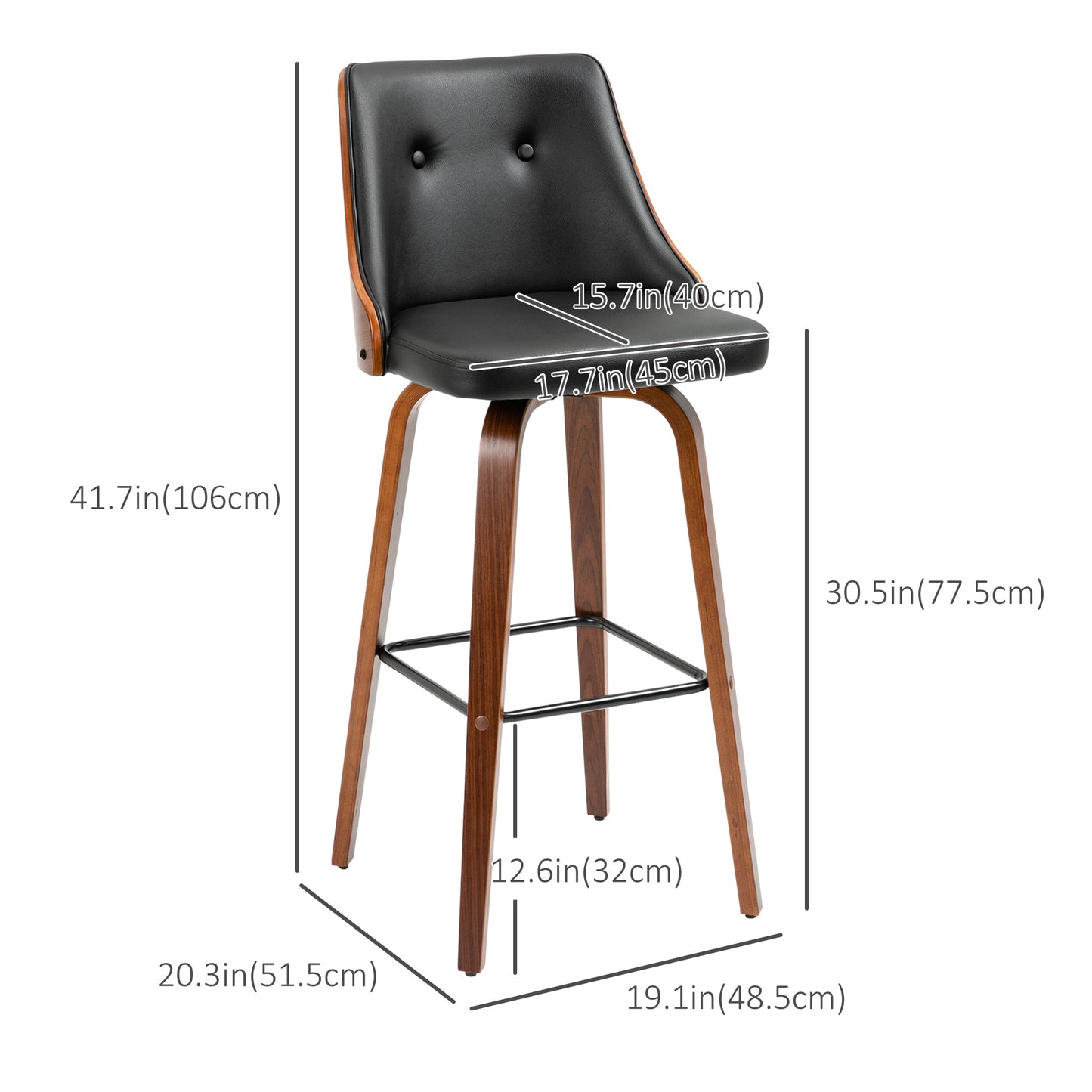 Bar Height Bar Stools Set of 2 PU Leather Swivel Barstools with Footrest and Tufted Back, Black Bar Stools   at Gallery Canada