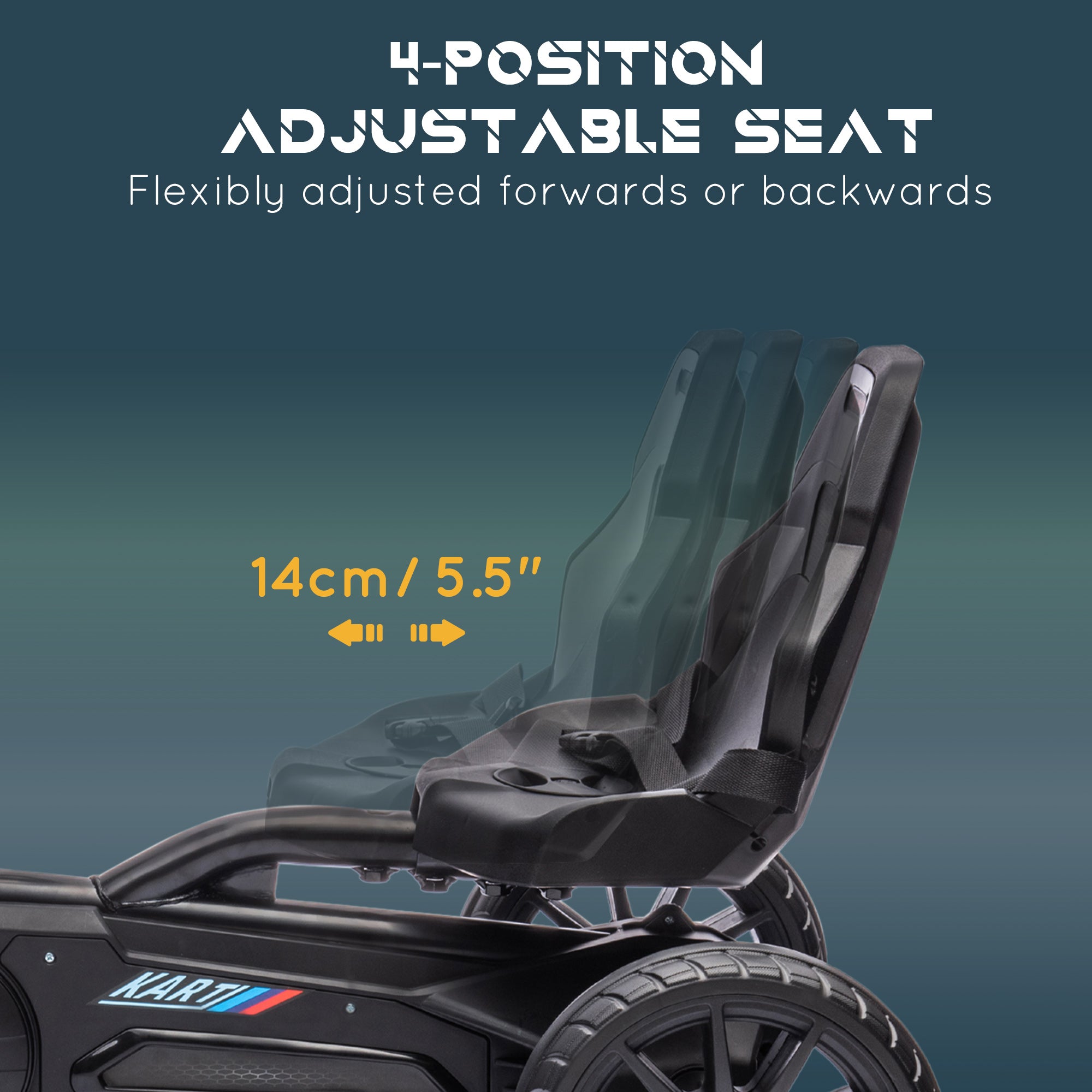 Pedal Go Kart with Adjustable Seat, Forward, Backward, Handbrake, Shock Absorption for 3-8 Years, Black Pedal Go Karts for Kids at Gallery Canada